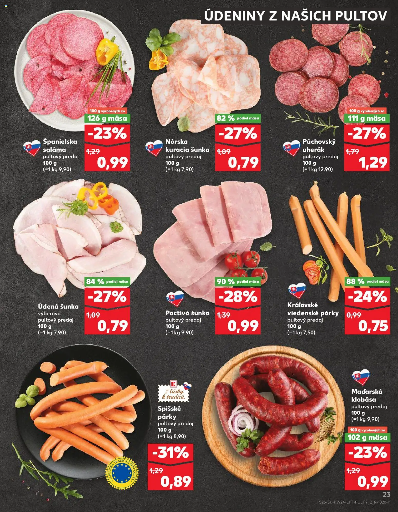 Nové Kaufland akcie – leták je platný od 11.06.2026 | Strana: 23 | Produkty: Saláma, Šunka, Klobása, Párky
