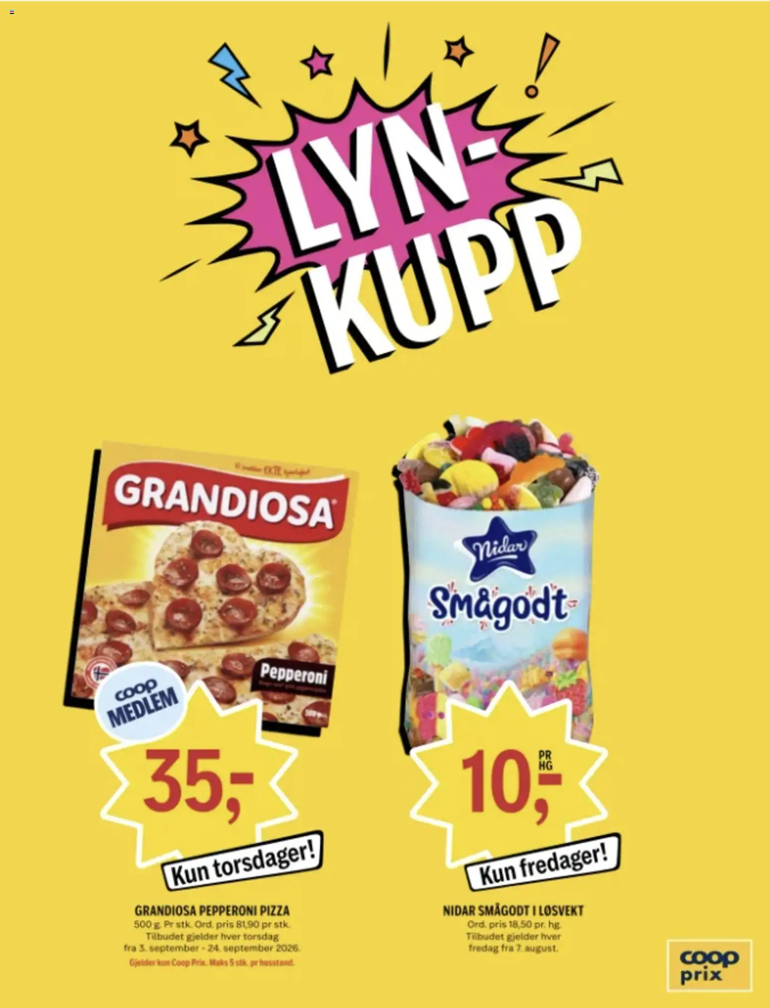{H1} | Side: 1 | Produkter: Pizza, Smågodt, Grandiosa