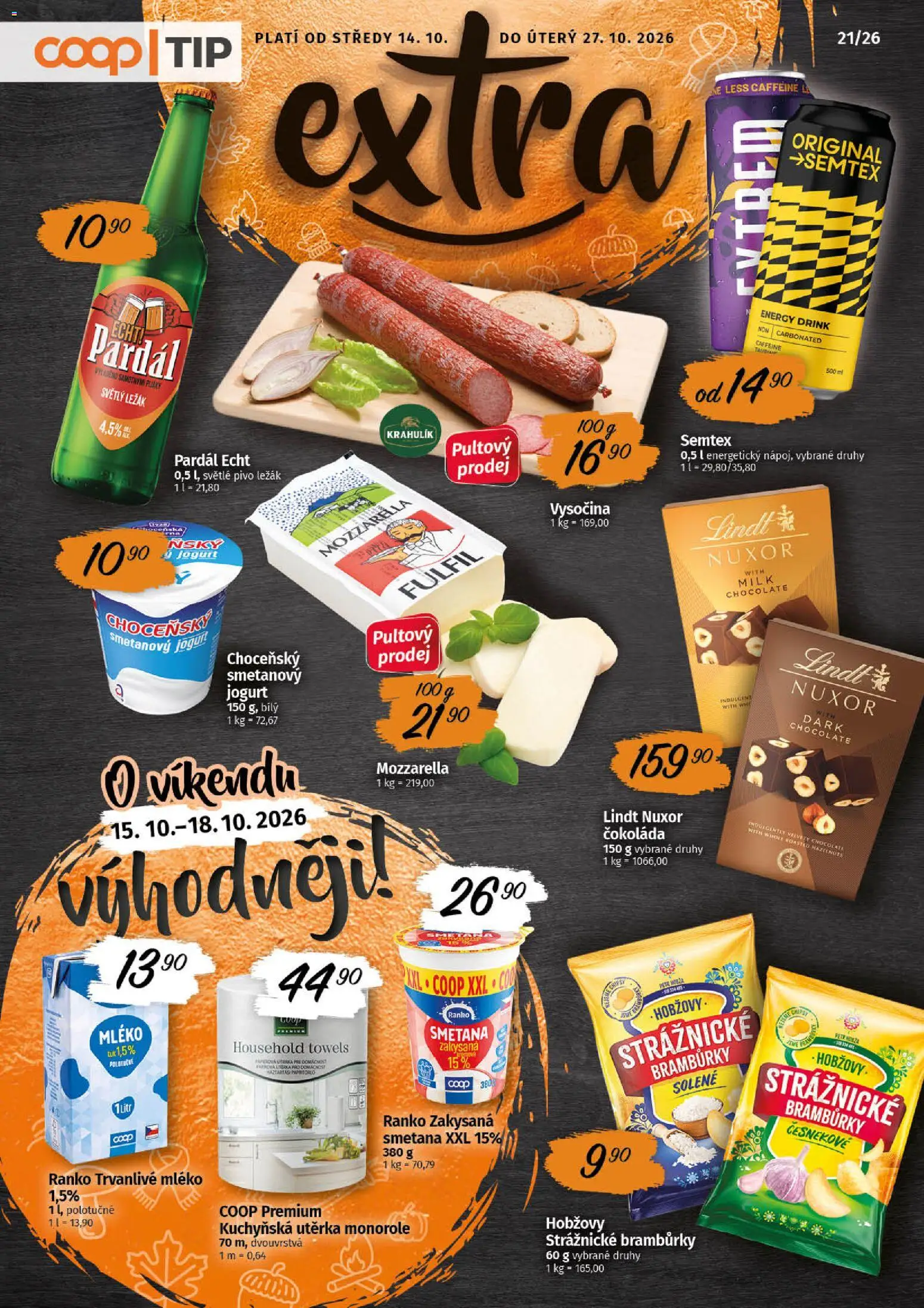 Coop leták - Tip Extra od 14.10.2026 | Strana: 1 | Produkty: Jogurt, Pardál, Pivo, Semtex