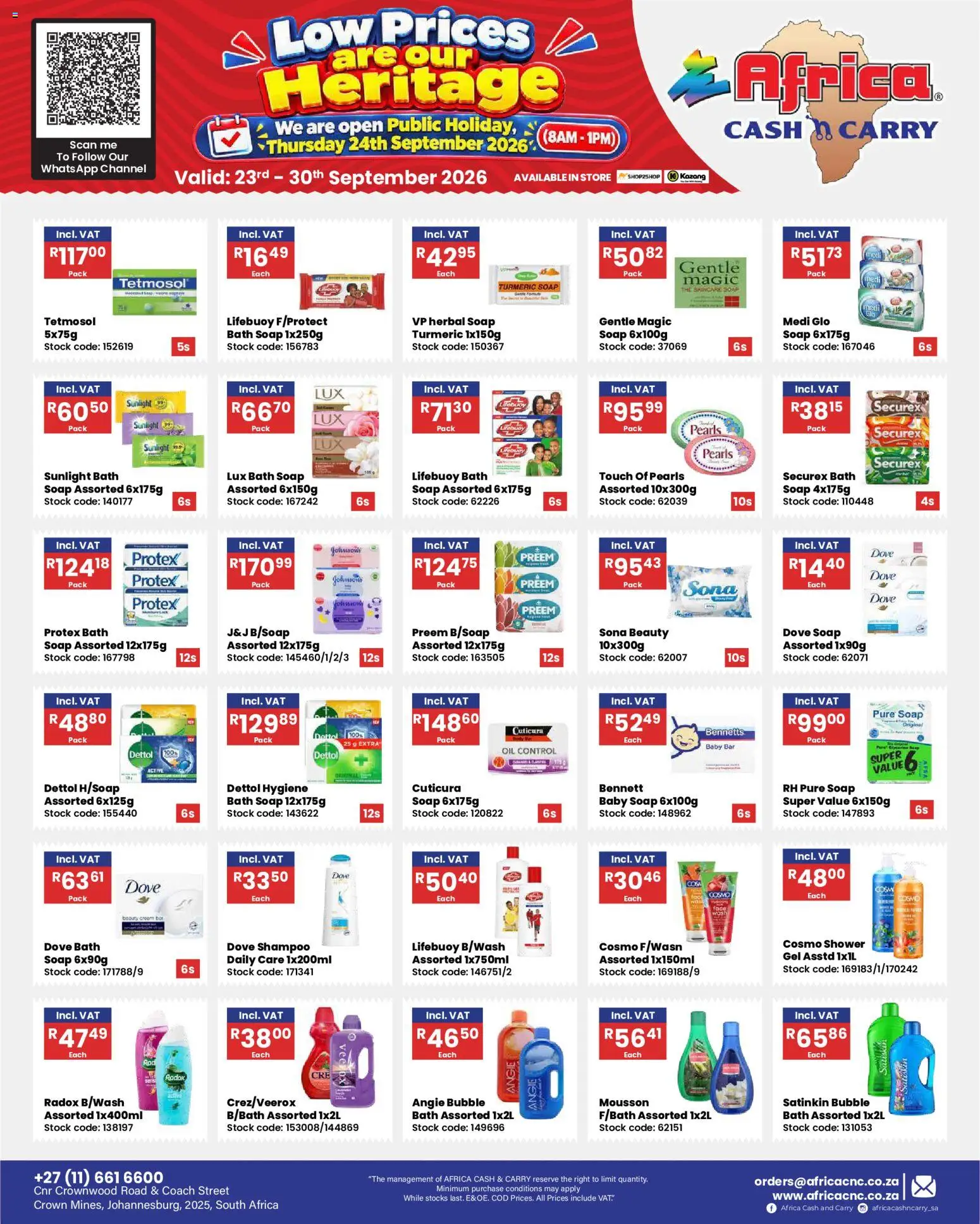 New Africa Cash & Carry catalogue – valid from 23/09/2026 | Page: 7 | Products: Shower, Oil, Shampoo, Stock