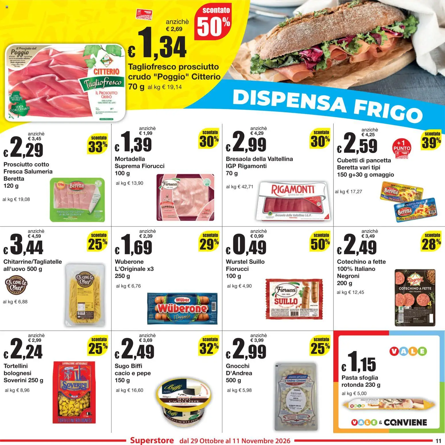 Volantino Sì con Te del 29/10/2026 | Pagina: 11 | Prodotti: Bresaola, Pancetta, Pasta, Mortadella