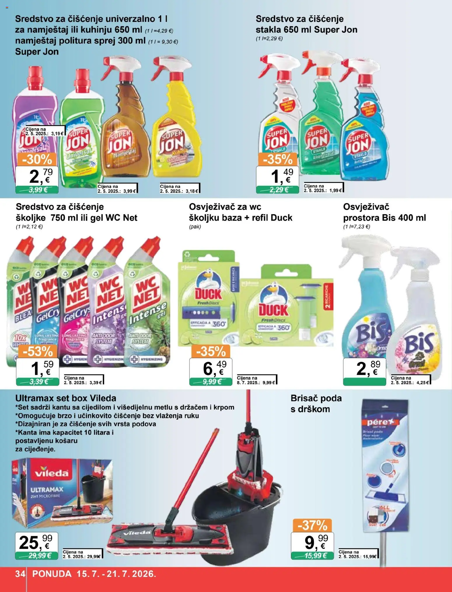 KTC katalog | vrijedi od 15.07.2026 | Stranica: 34 | Proizvodi: Brisac poda, Osvježivač prostora, WC Net, Staklo