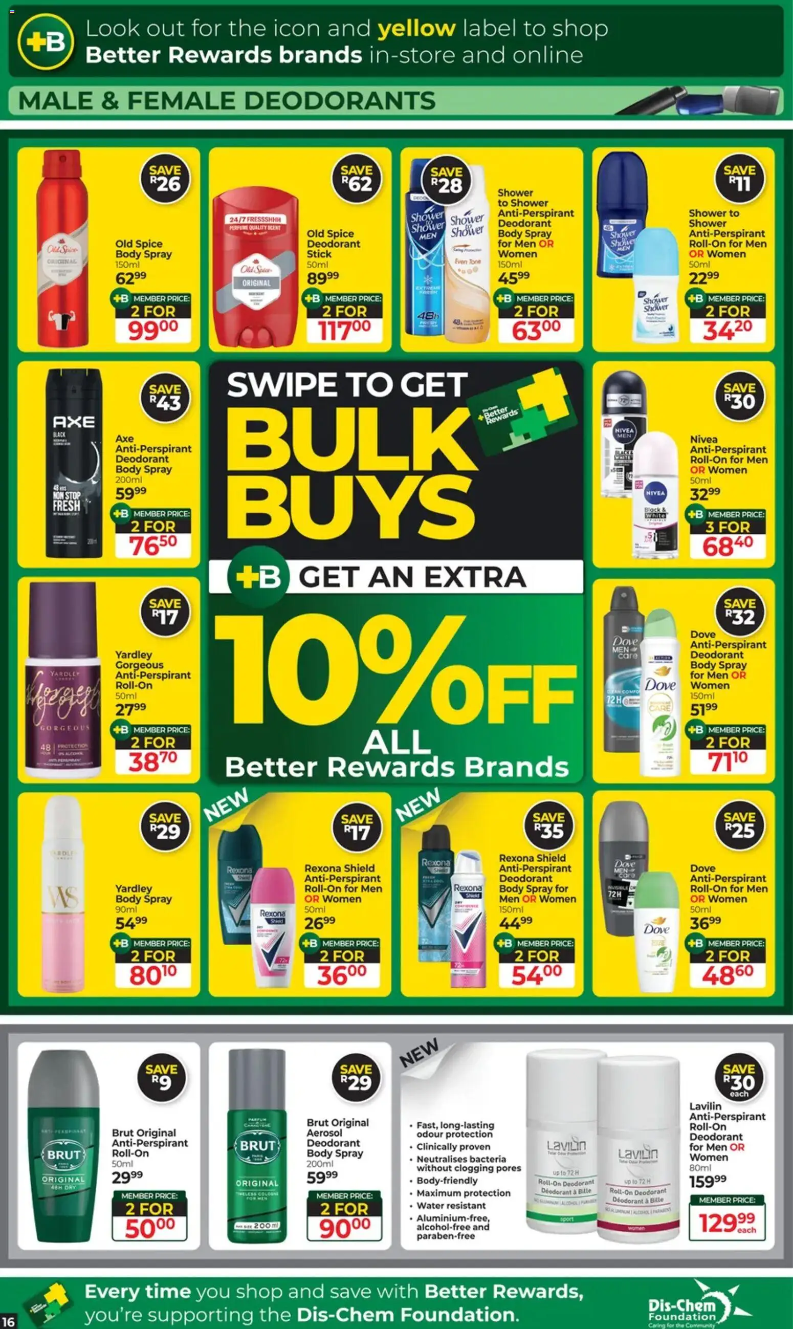 New Dis-Chem catalogue – valid from 17.03.2026 | Page: 16 | Products: Shower, Perfume, Foundation, Antiperspirant