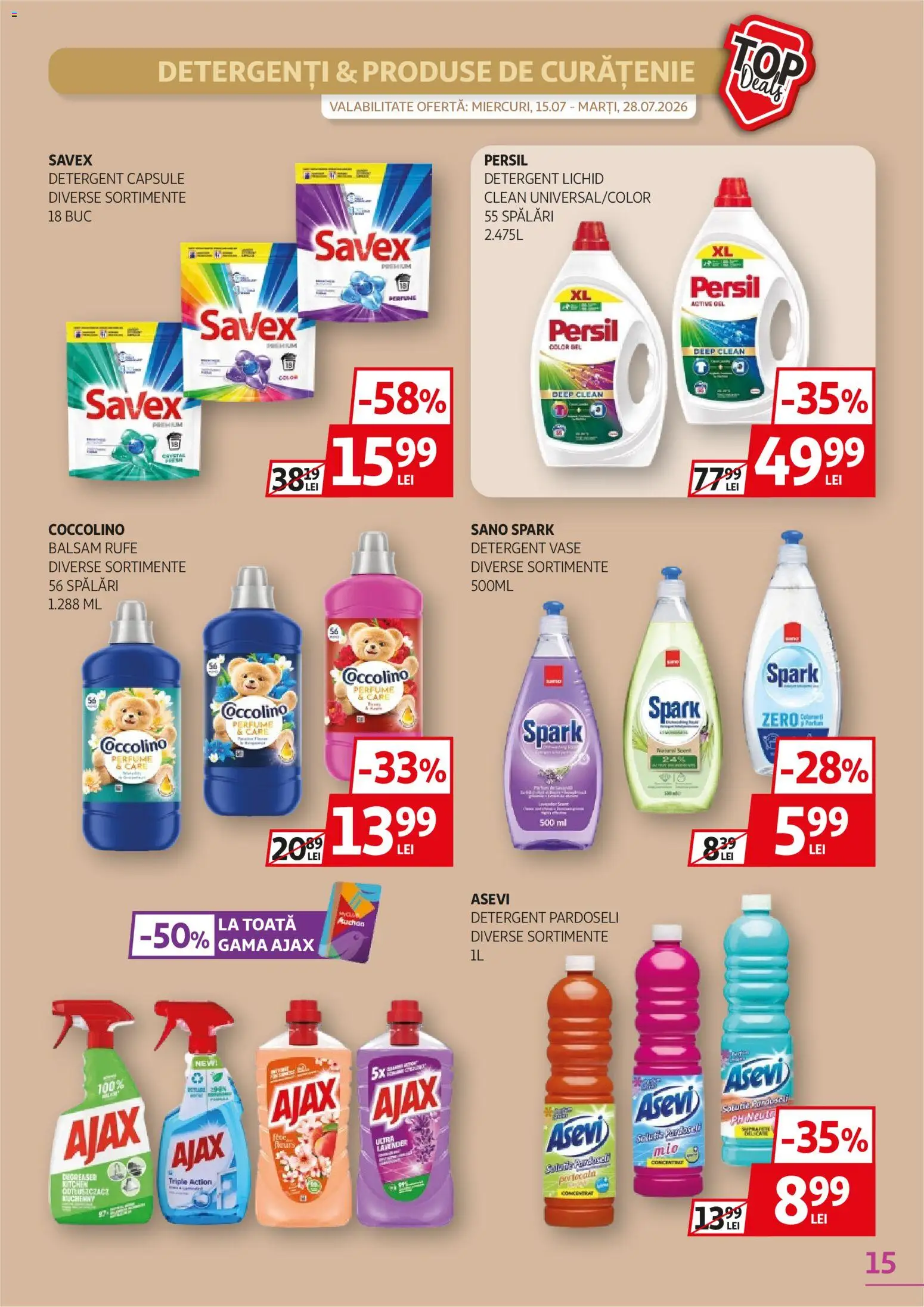 Noul catalog Auchan – valabil de la 15.07.2026 | Pagină: 15 | Produse: Premium, Detergent Capsule, Active, Detergent