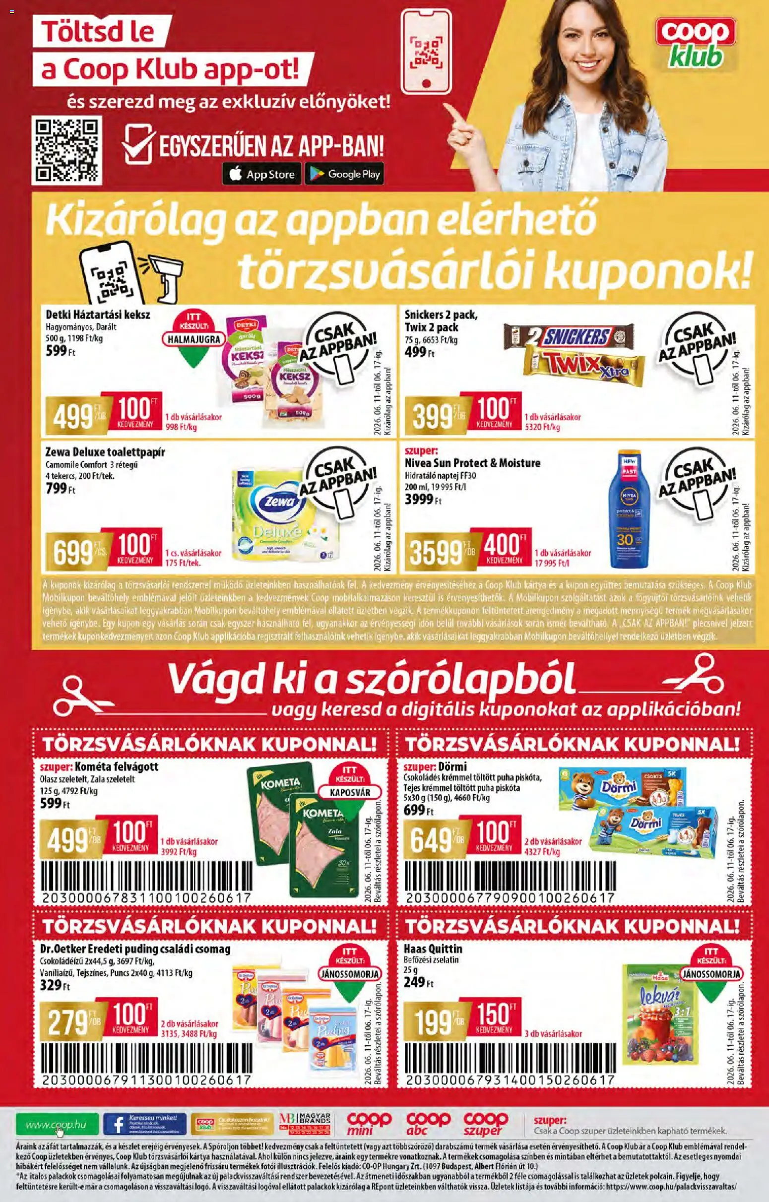 COOP akciós ujság - amely érvényes a következő dátumtól: 11.06.2026 | Oldal: 12 | Termékek: Piskóta, Naptej, Zselatin, Snickers