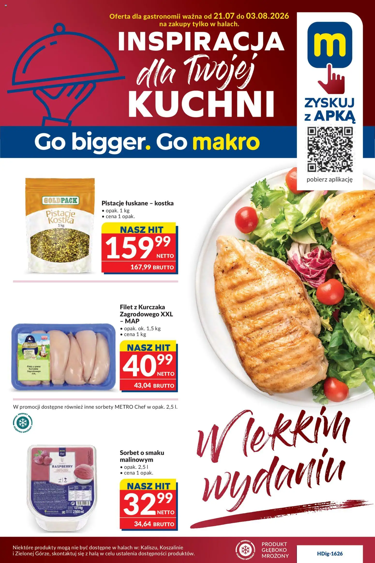 Makro gazetka - Oferta dla gastronomii od 21.07.2026 | Strona: 1 | Produkty: Piersi, Filet z kurczaka, Sorbet