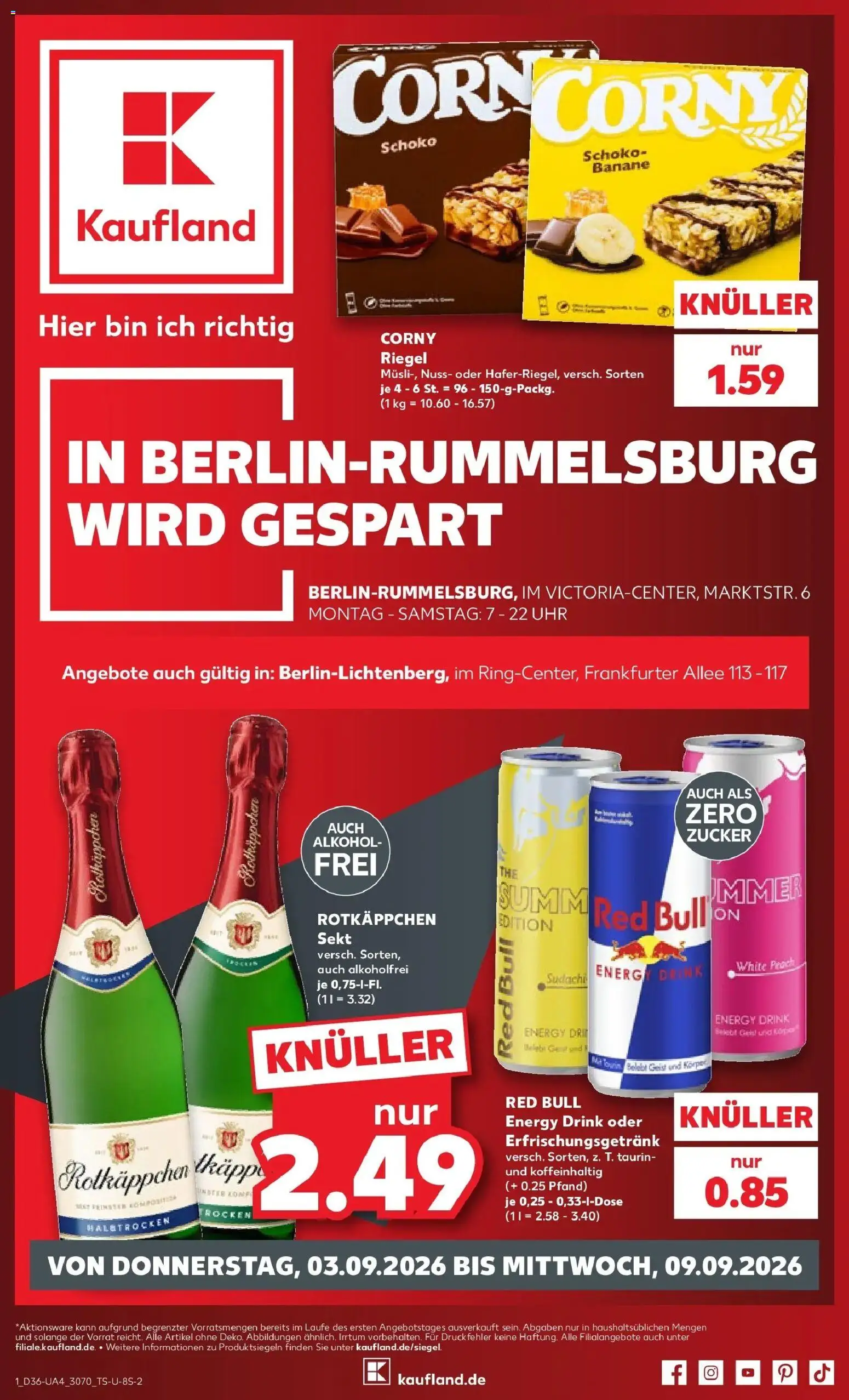 Prospekt Kaufland ab 31.08.2026 » Angebote Online zum Blättern | Seite: 10 | Produkte: Corny riegel, Red bull, Rotkäppchen, Uhr