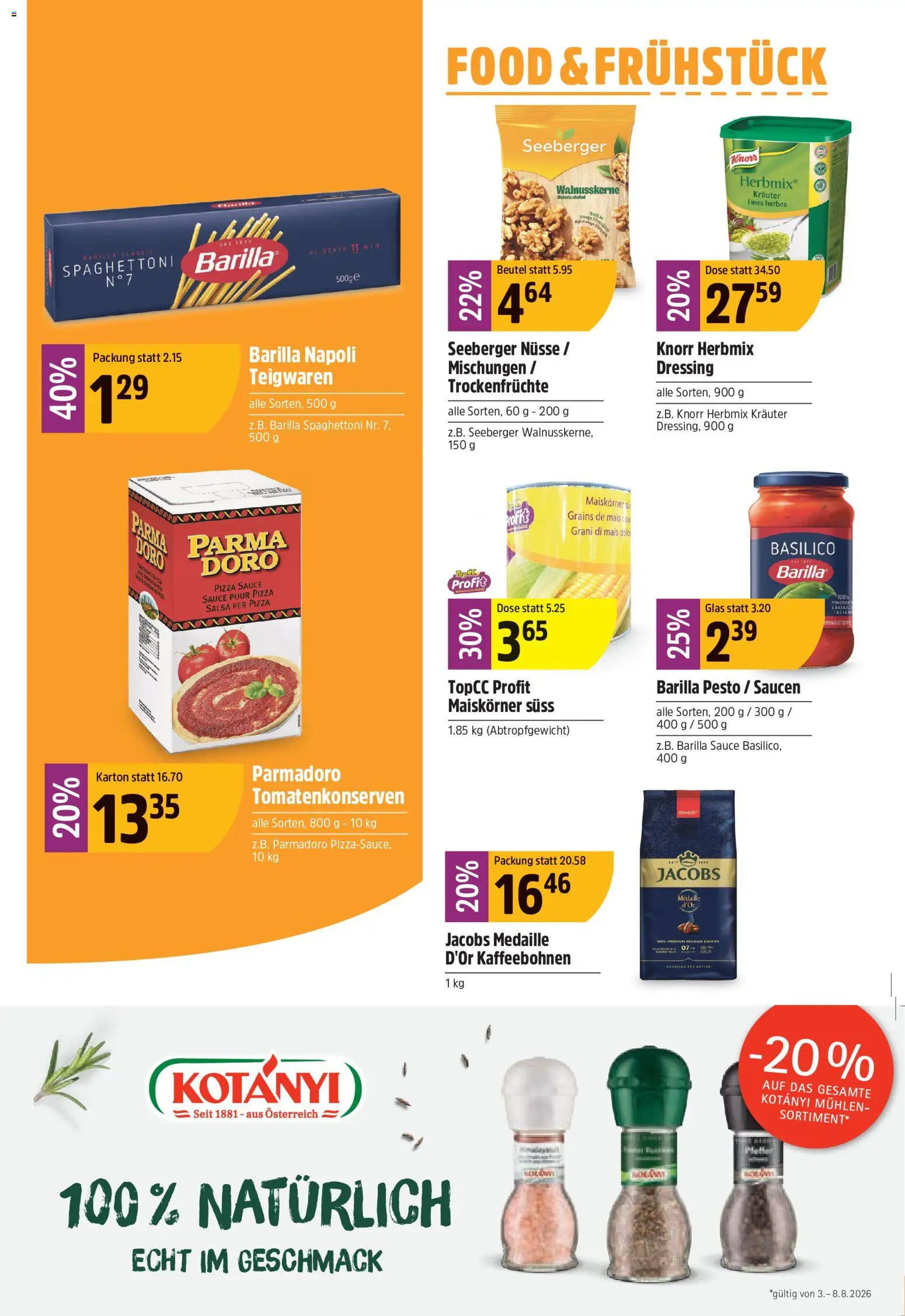 TopCC aktionen – gültig ab 03.08.2026 | Seite: 14 | Produkte: Barilla, Teigwaren, Pizza, Nüsse