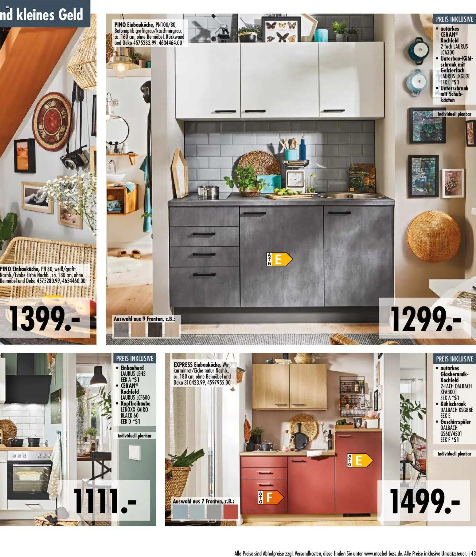 SB Möbel Boss Küchenkatalog 2026 – gültig ab 09.04.2026 | Seite: 43 | Produkte: Geschirrspüler, Schrank, Kühlschrank, Kochfeld