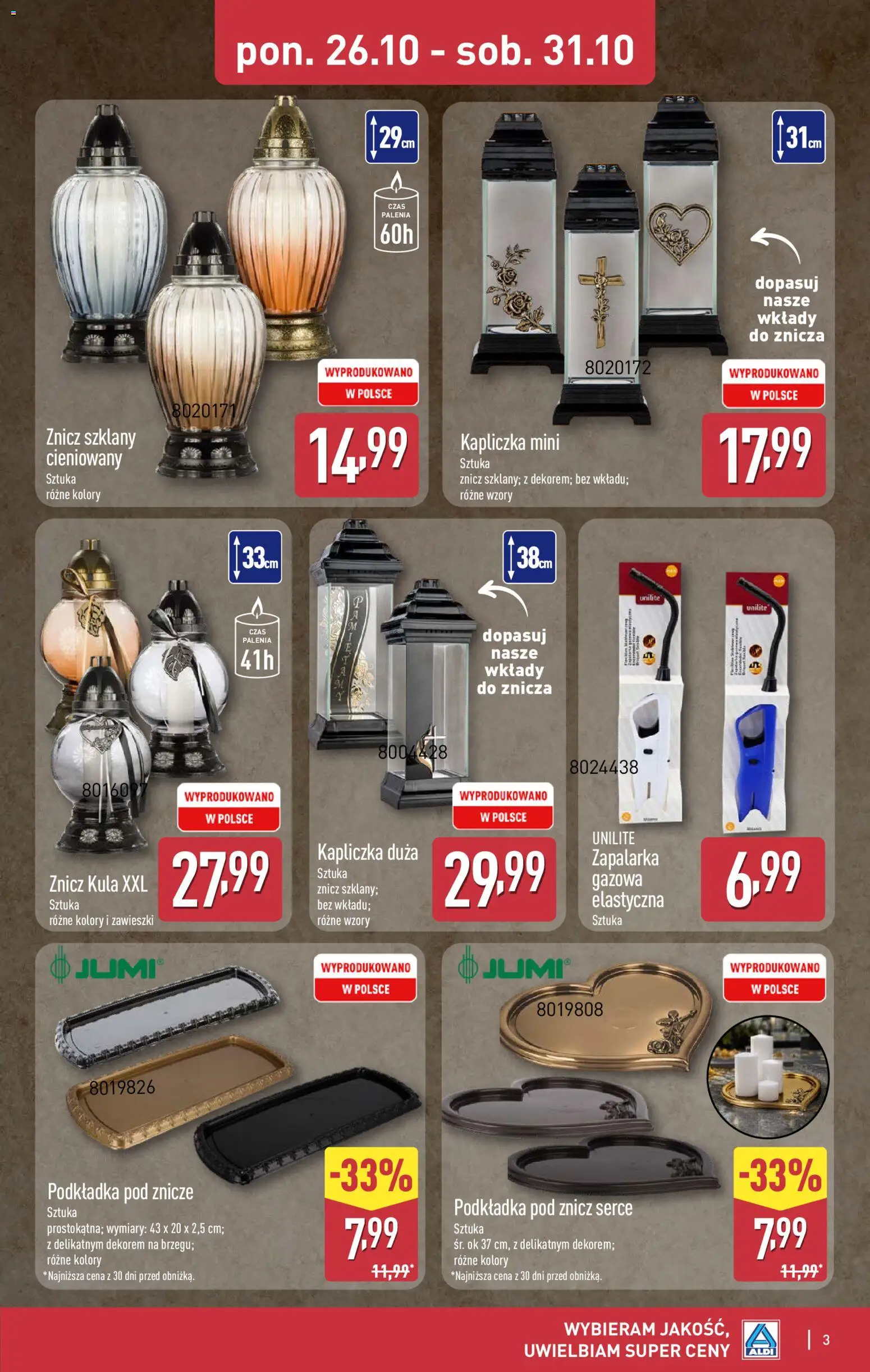 Aldi gazetka - Artykuły przemysłowe i tekstylia od 28.10.2026 | Strona: 3 | Produkty: Znicze
