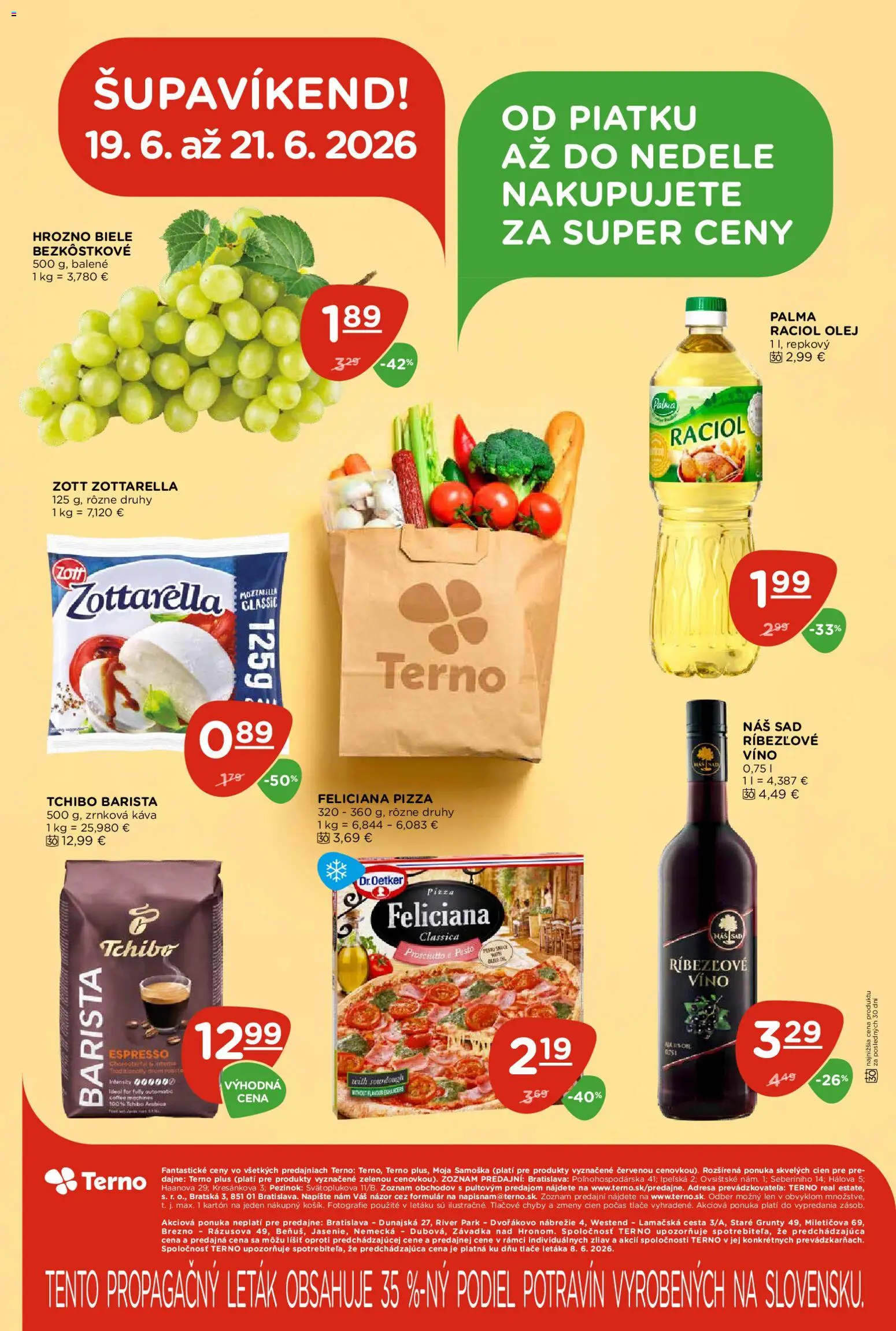 Nové Terno akcie – leták je platný od 18.06.2026 | Strana: 28 | Produkty: Olej, Káva, Víno, Barista