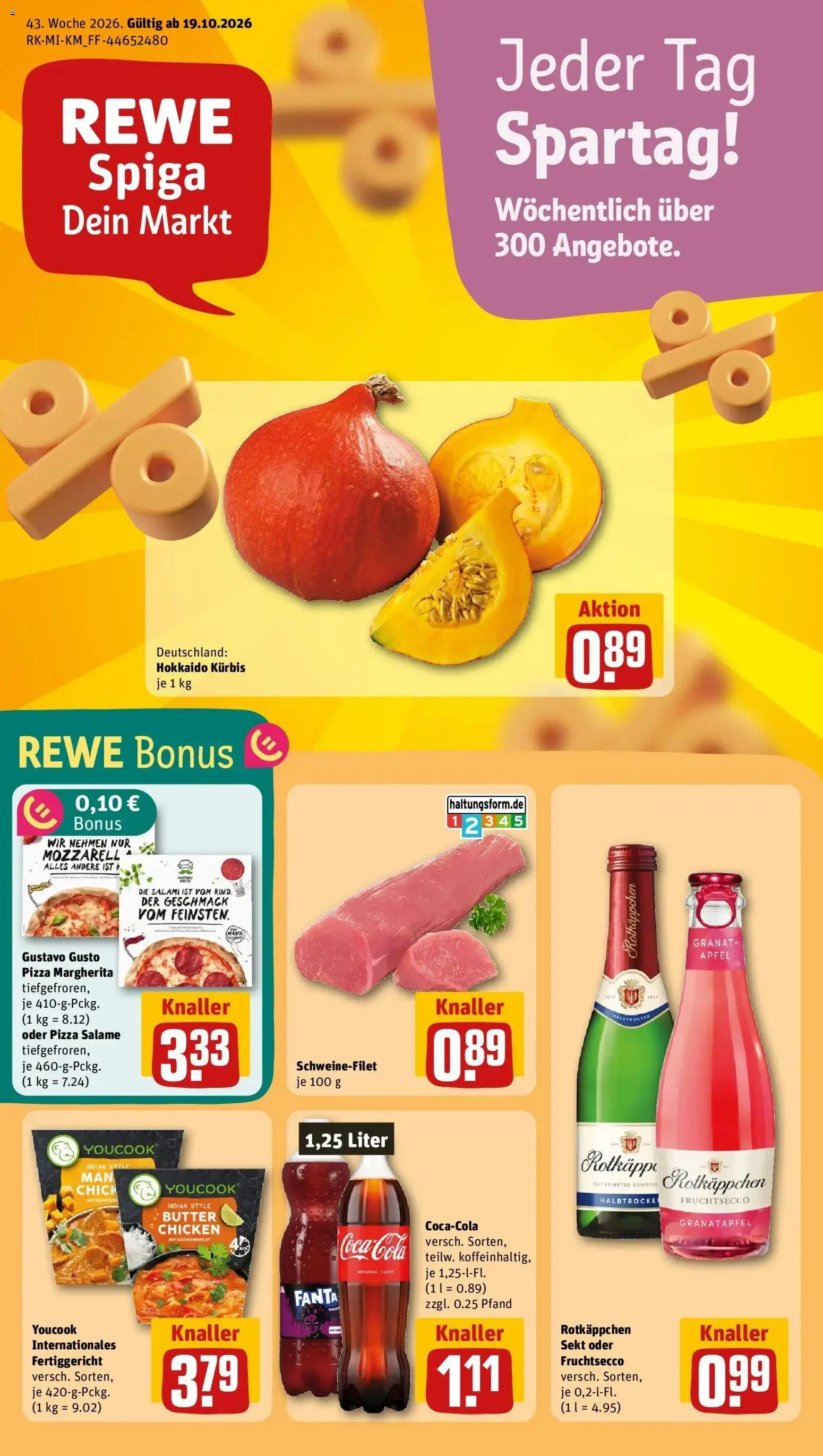 REWE Prospekt ab 19.10.2026 zum Blättern » Angebote | Seite: 1 | Produkte: Gustavo gusto, Youcook, Fanta, Pizza