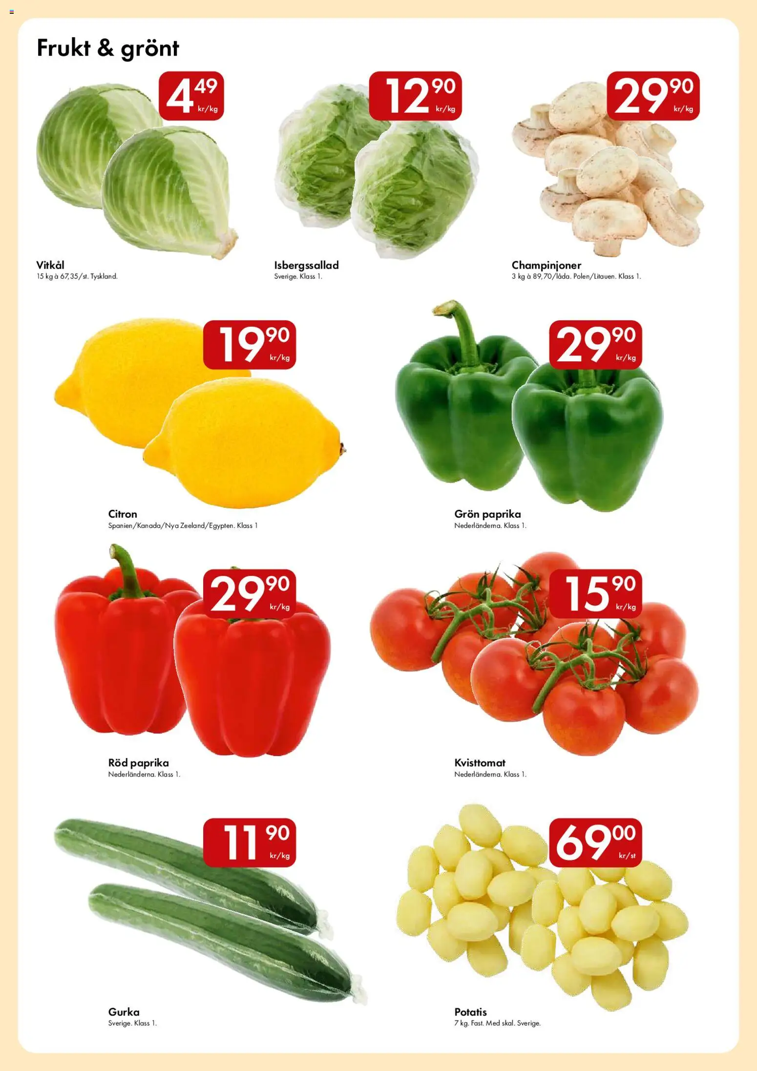 Snabbgross reklamblad aktuell från 29/06/2026 | Sida: 8 | Produkter: Kvisttomat, Potatis, Gurka, Röd paprika