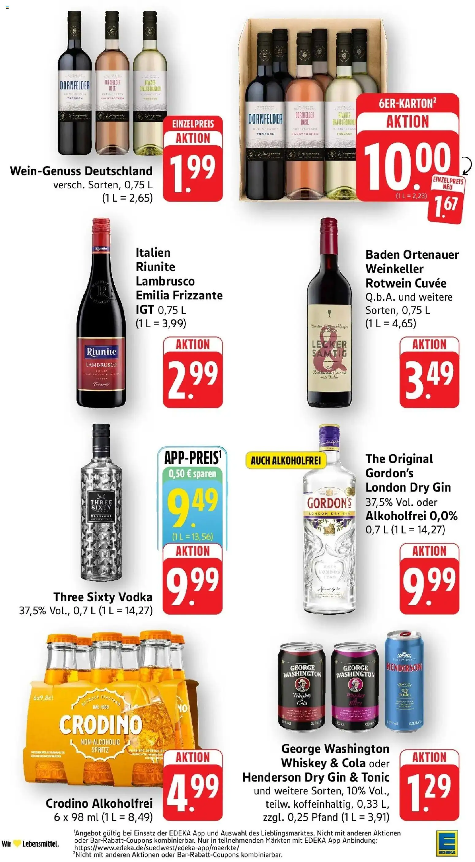 Edeka Prospekt Freiburg – gültig ab 27.07.2026 | Seite: 33 | Produkte: Rotwein, Vodka, Gin, Whiskey