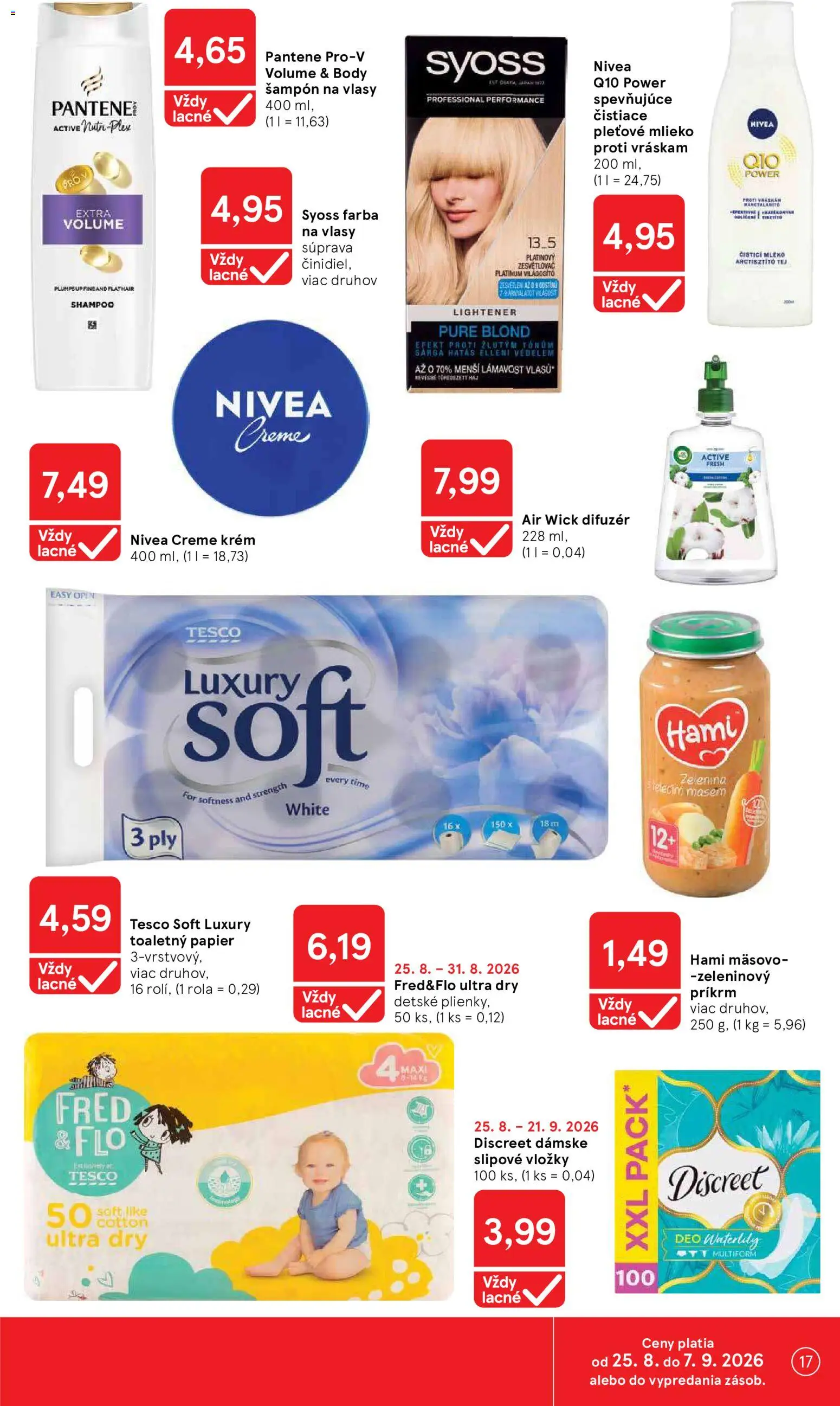 Nové Tesco akcie – leták je platný od 26.08.2026 | Strana: 17 | Produkty: Difúzer, Toaletný papier, Zelenina