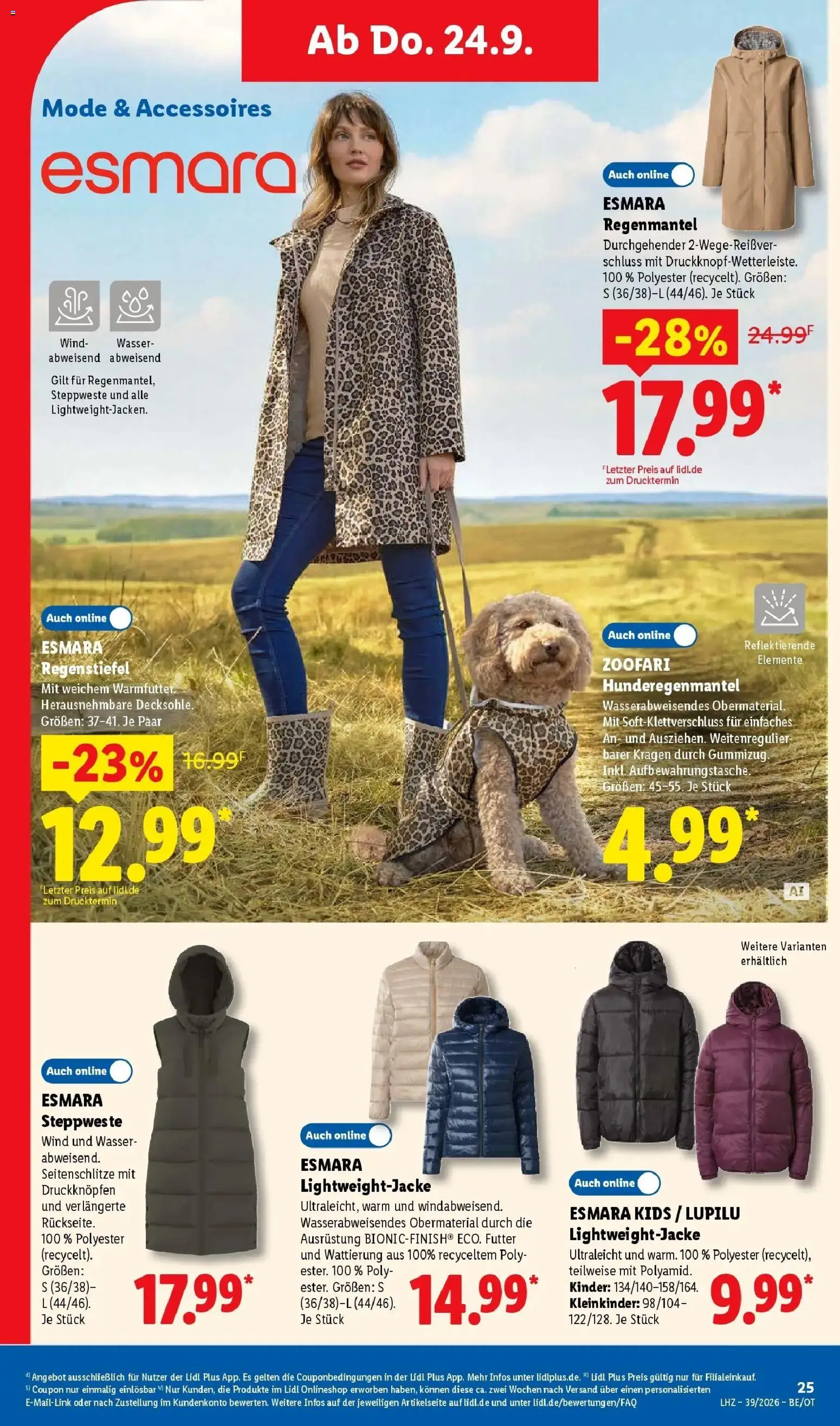 Lidl Prospekt Senftenberg (ab 21.09.2026) zum Blättern » Angebote | Seite: 39 | Produkte: Steppweste, Wasser