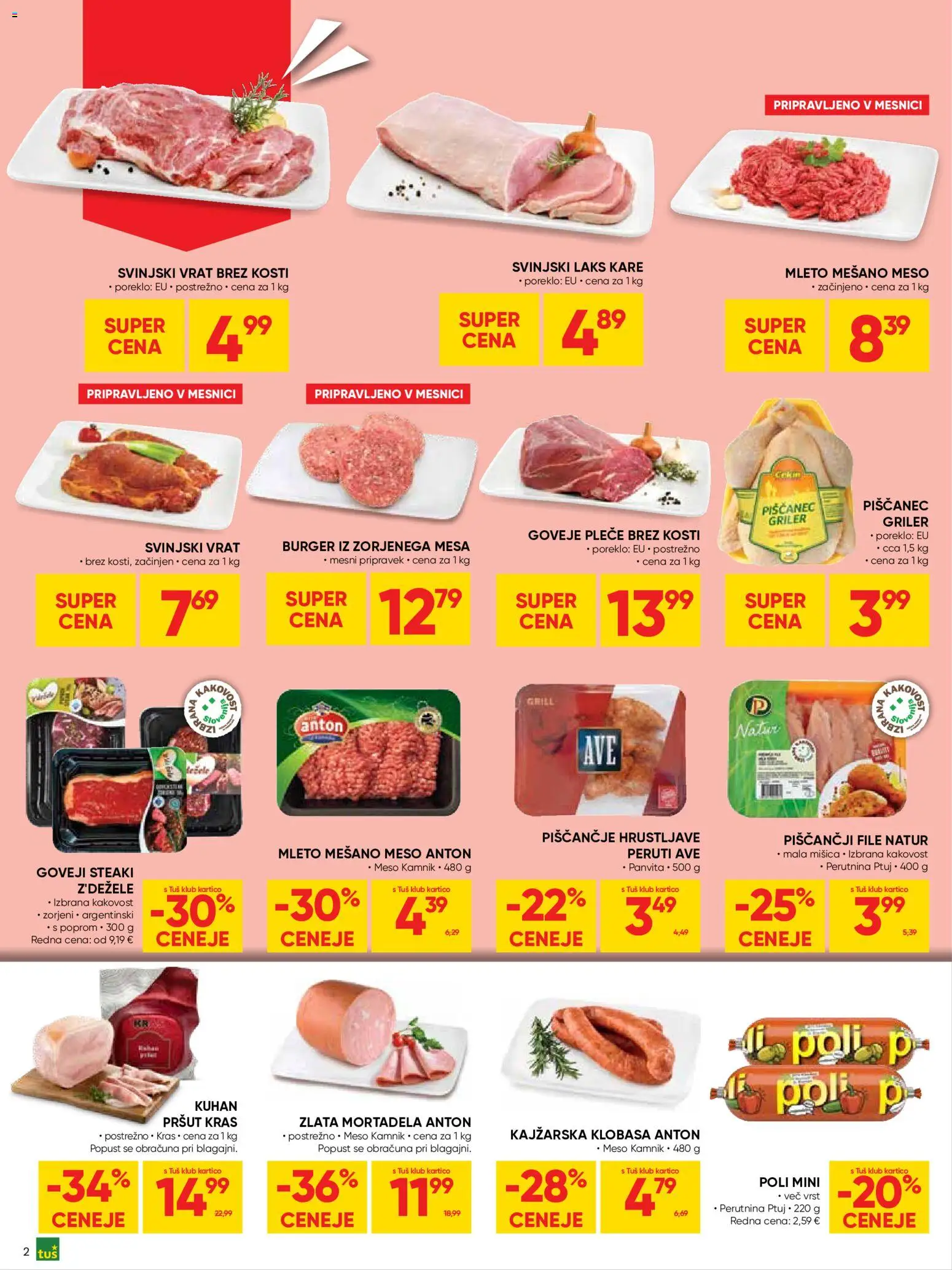 Novi Tuš katalog ponudbe – veljaven od 06.05.2026 | Stran: 2 | Izdelki: Pršut, Mortadela, Grill