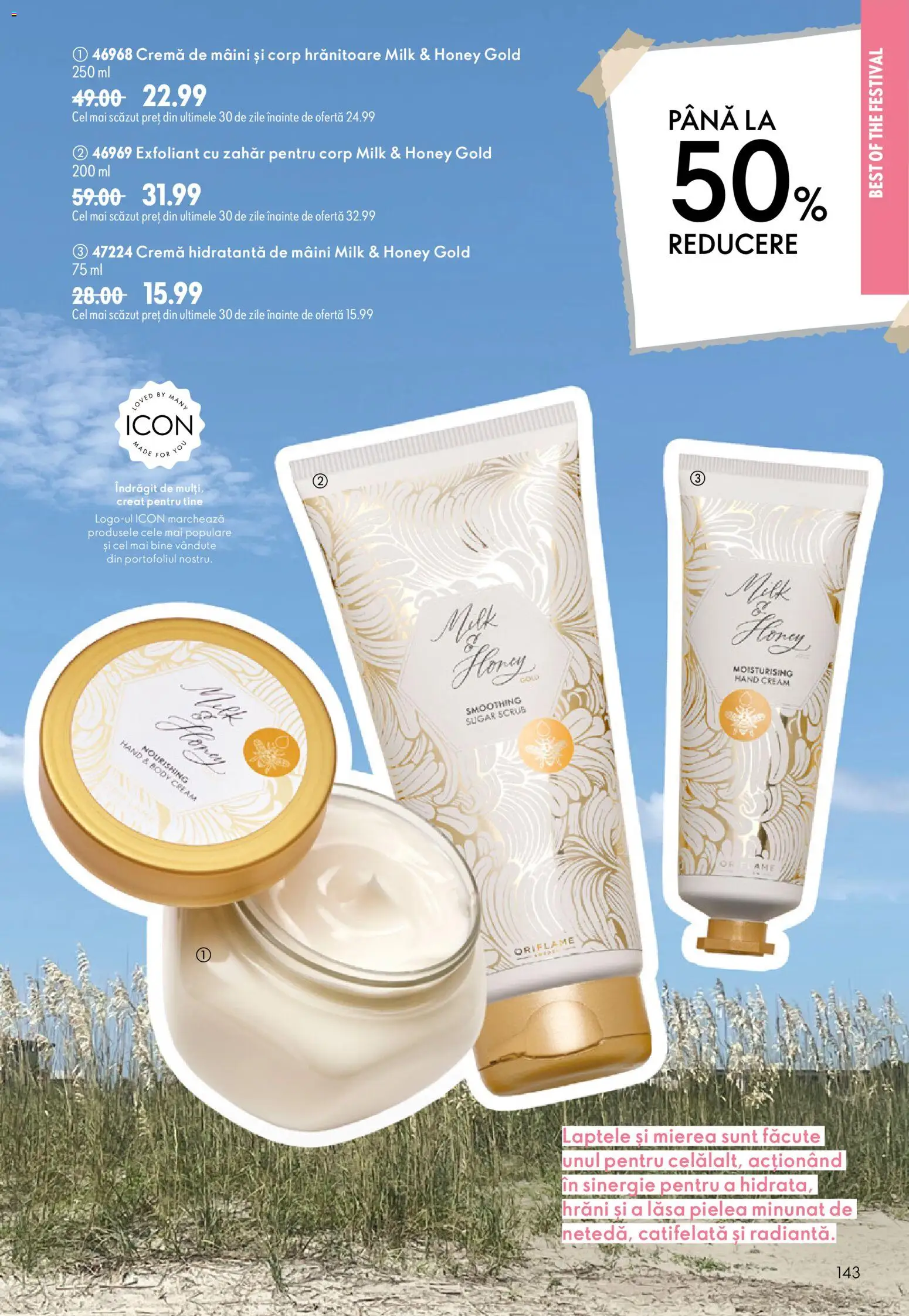 Noul catalog Oriflame – valabil de la 08.07.2026 | Pagină: 143 | Produse: Exfoliant, Body, Arapsaçı, Cremă de mâini