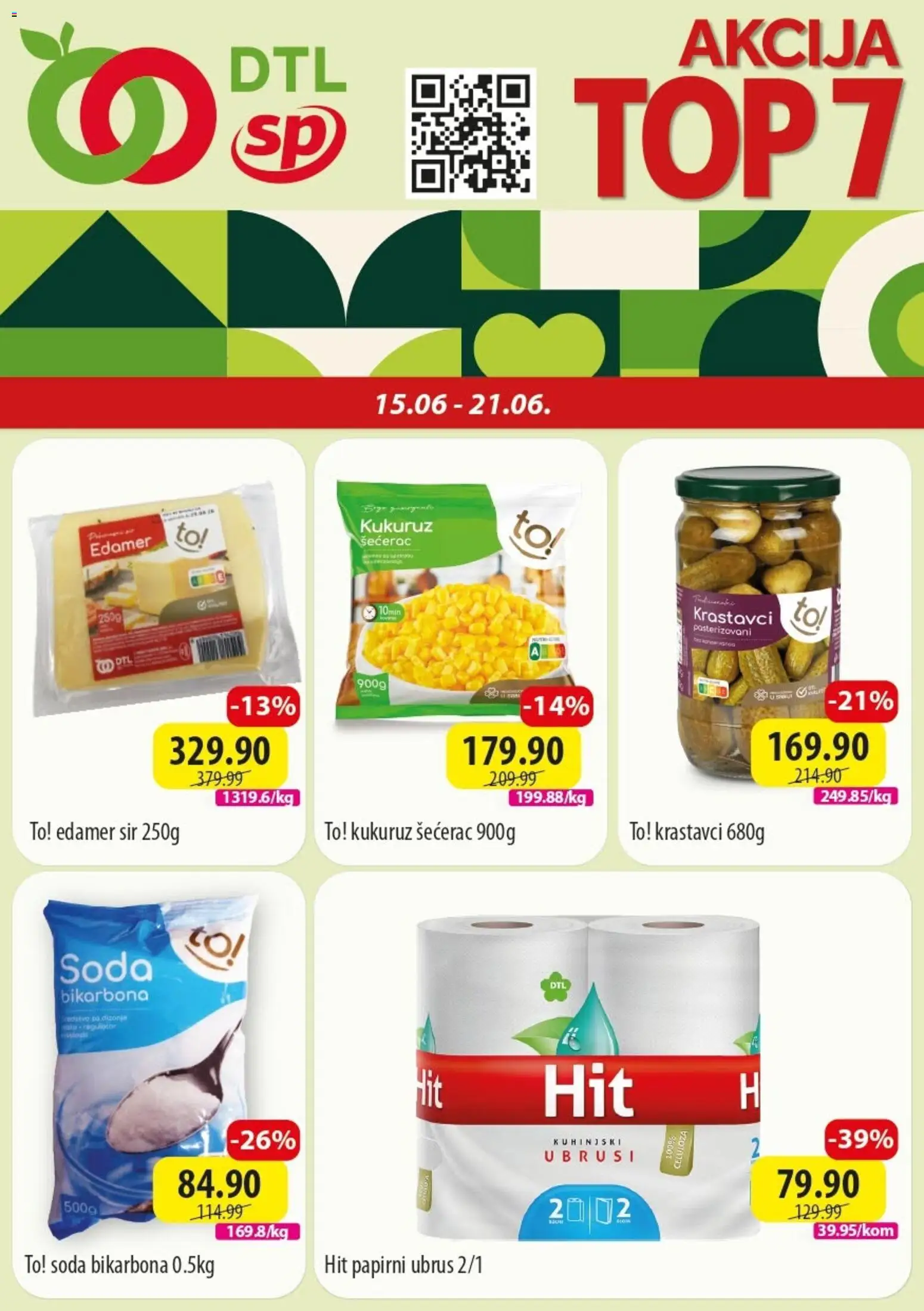 Senta Promet katalog - važi od 15.06.2026 | Strana: 1 | Proizvode: Krastavci, Ubrus, Edamer, Kukuruz
