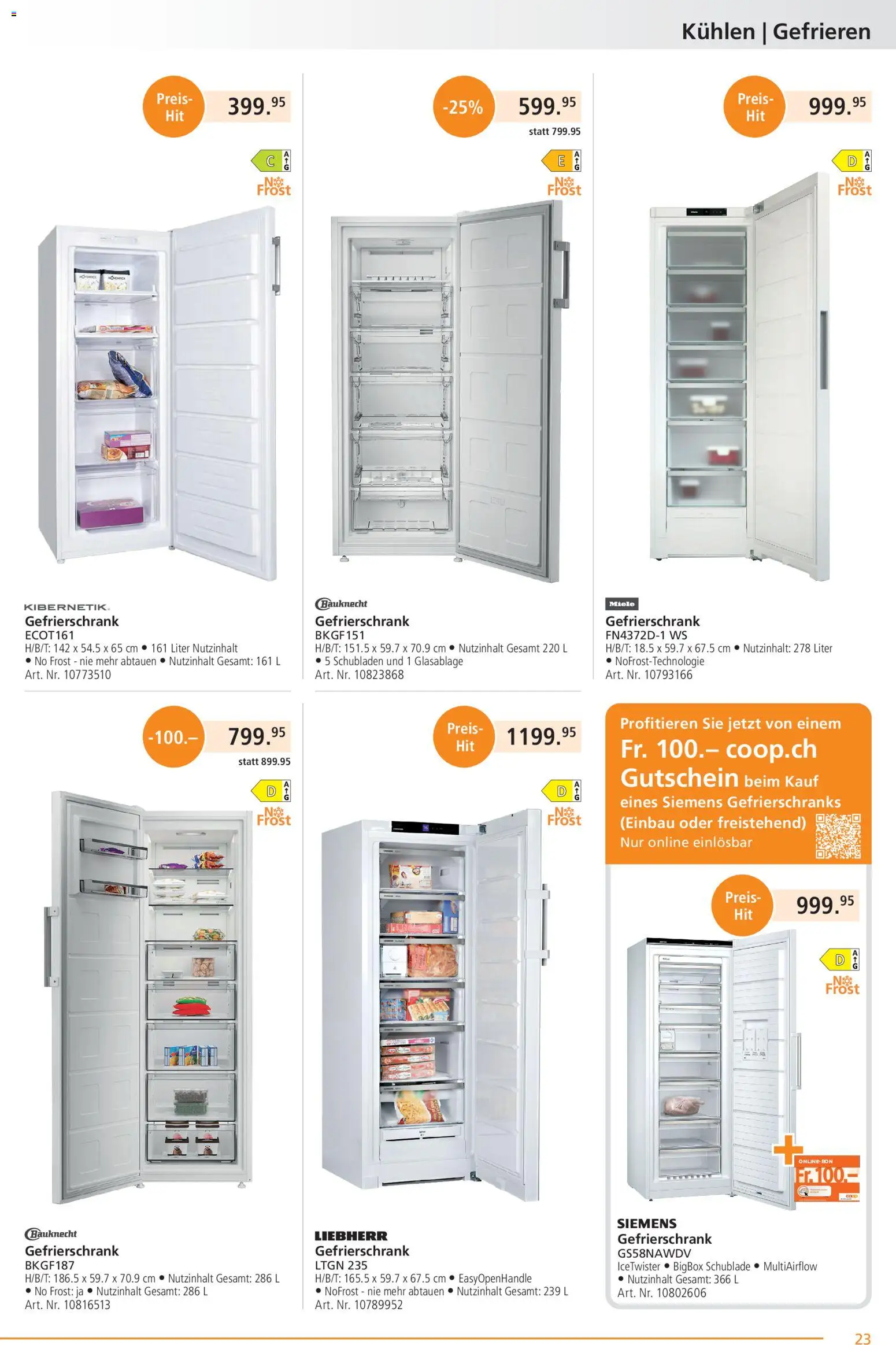 Fust aktionen – gültig ab 21.09.2026 | Seite: 23 | Produkte: Gefrierschrank, Miele, Liebherr, Siemens