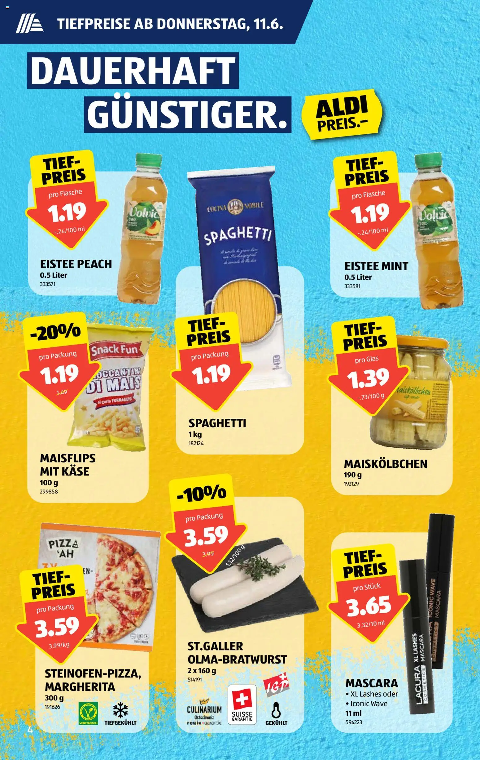 Aldi aktionen – gültig ab 11.06.2026 | Seite: 4 | Produkte: Käse, Pizza, Mascara