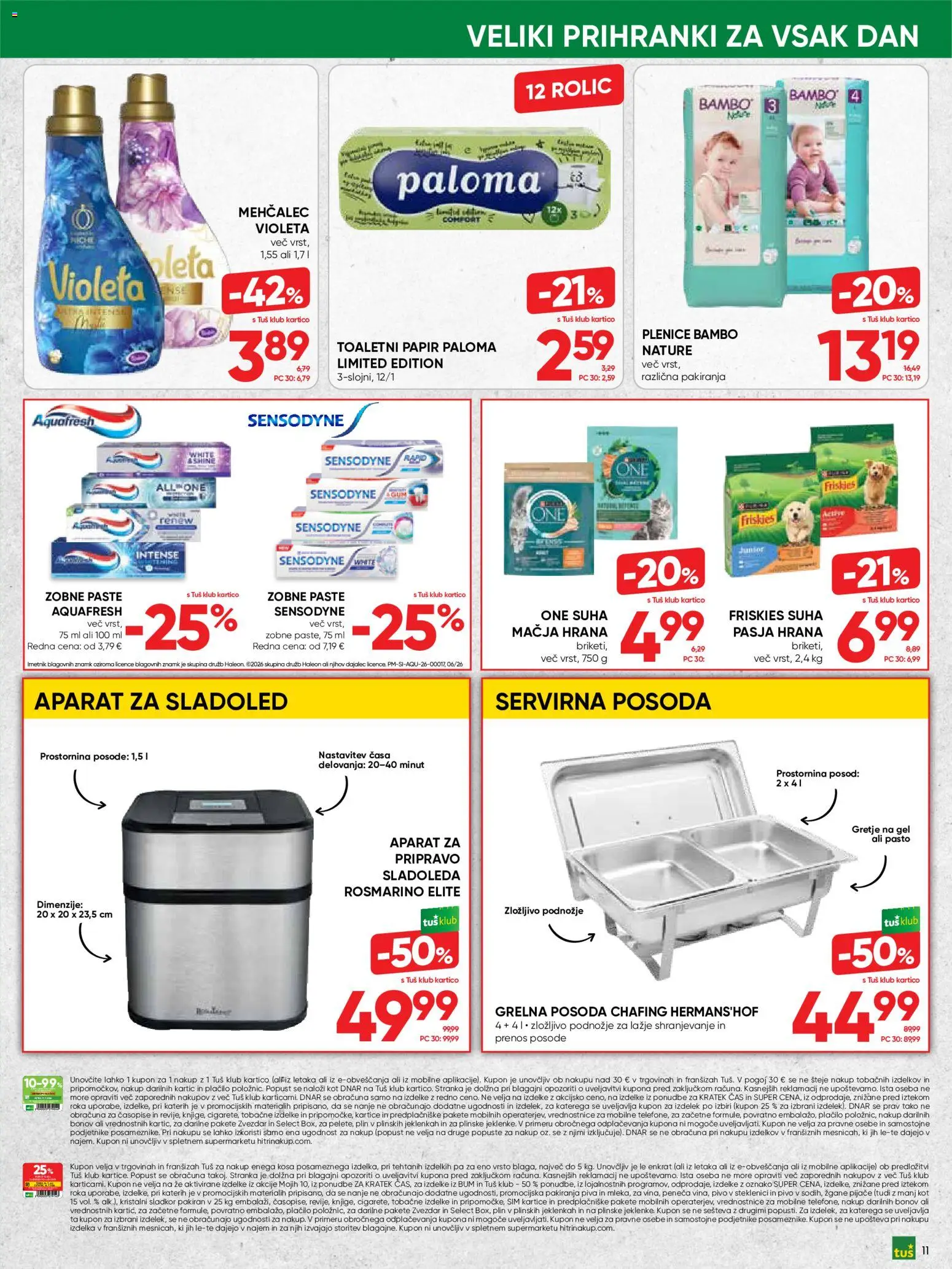 Novi Tuš katalog ponudbe – veljaven od 15.07.2026 | Stran: 11 | Izdelki: Plenice, Toaletni papir, Pivo, Sladkor