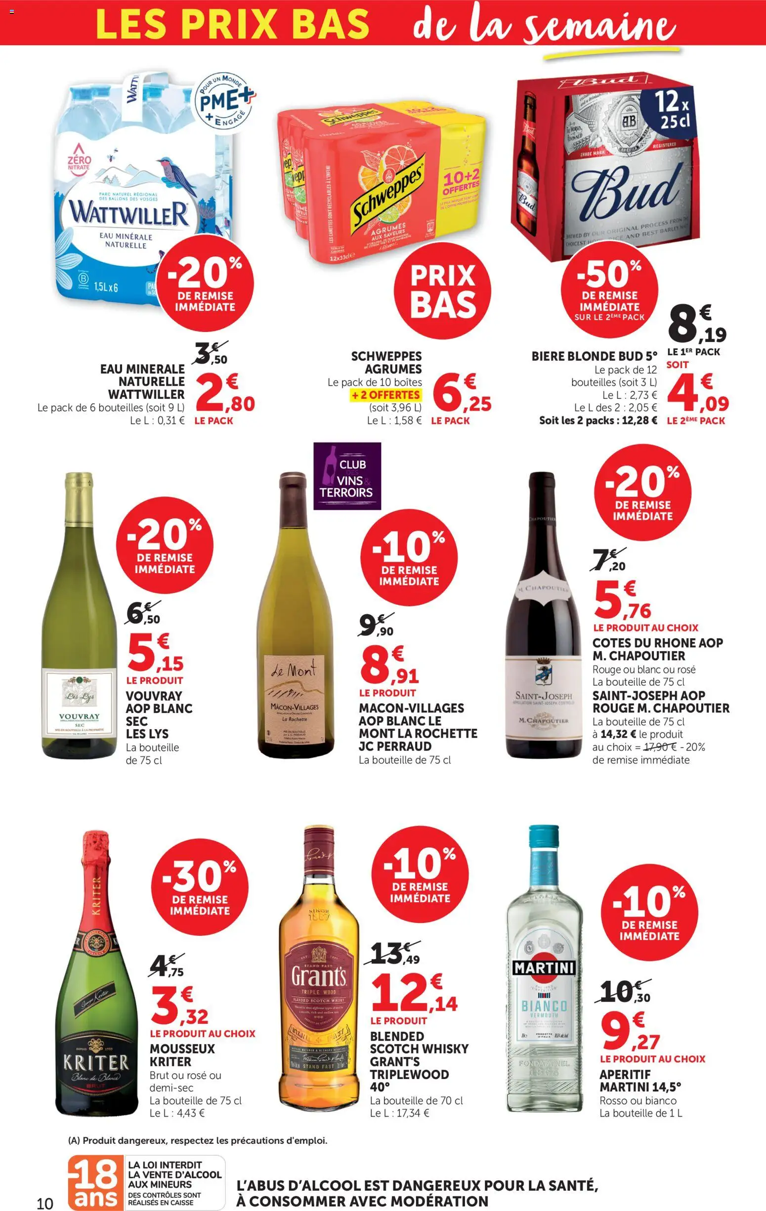 {H1} | Page: 10 | Produits: Mousseux, Bière blonde Bud, Martini, Thé