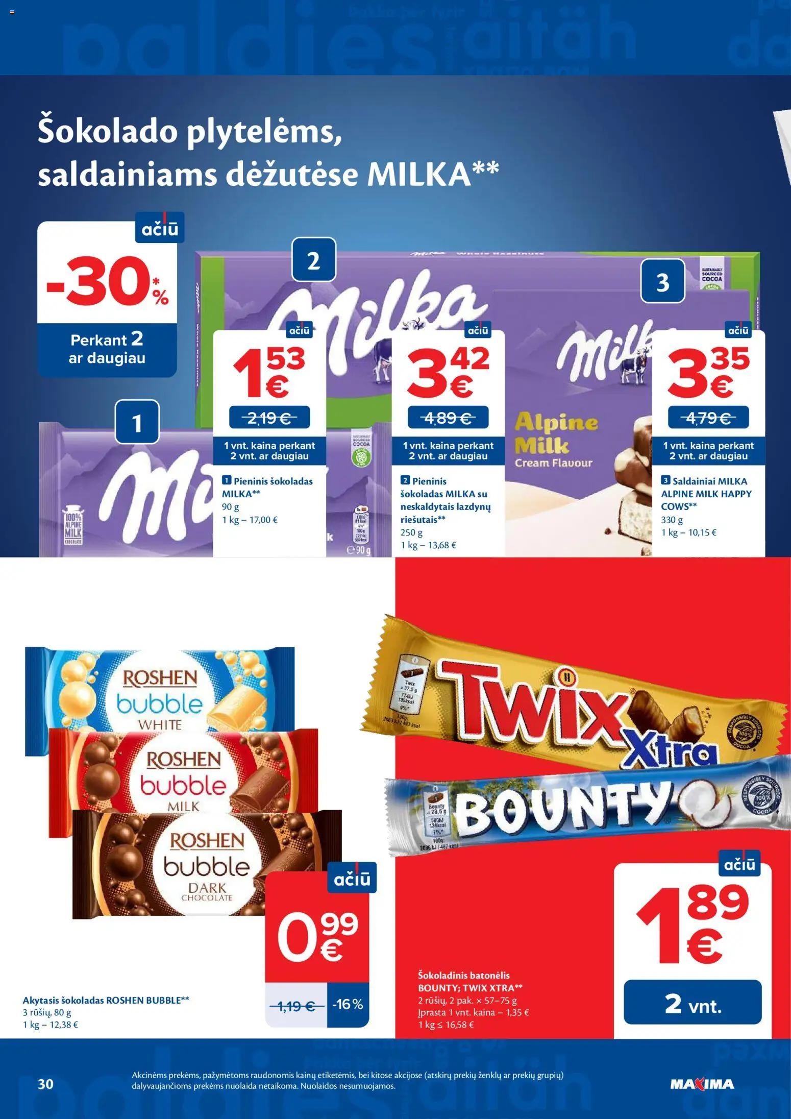 MAXIMA akcijos nuo 02.06.2026 | Puslapis: 30 | Prekių: Šokoladas, Šokoladinis batonėlis, Saldainiai