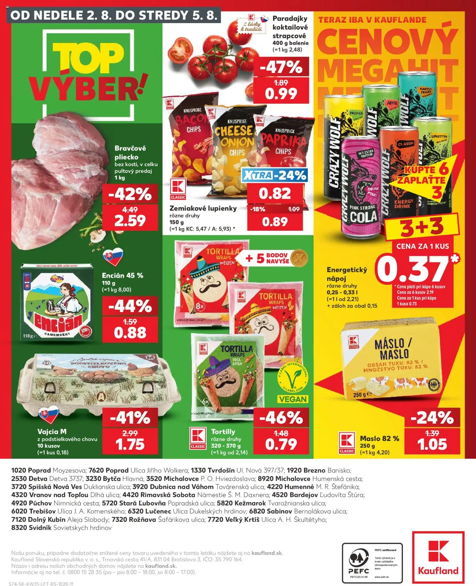 Nové Kaufland akcie – leták je platný od 30.07.2026 | Strana: 74 | Produkty: Maslo, Vajcia, Tortilla, Encián