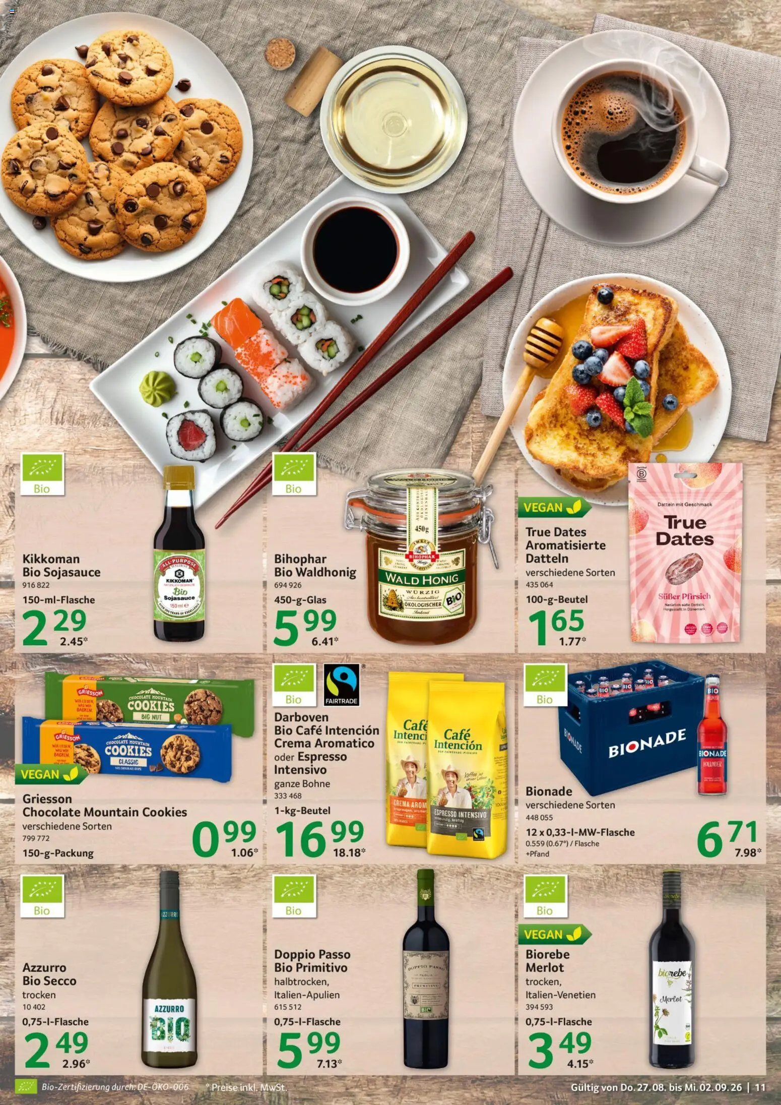 Selgros Prospekt – gültig ab 27.08.2026 | Seite: 11 | Produkte: Merlot, Bionade, Doppio Passo, Pfirsich