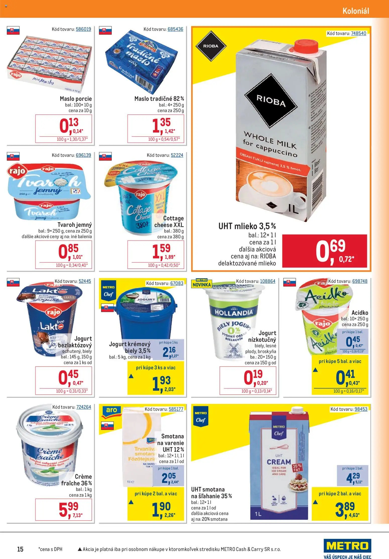 Nové Metro akcie – leták je platný od 20.05.2026 | Strana: 15 | Produkty: Maslo, Mlieko, Jogurt, Tvaroh
