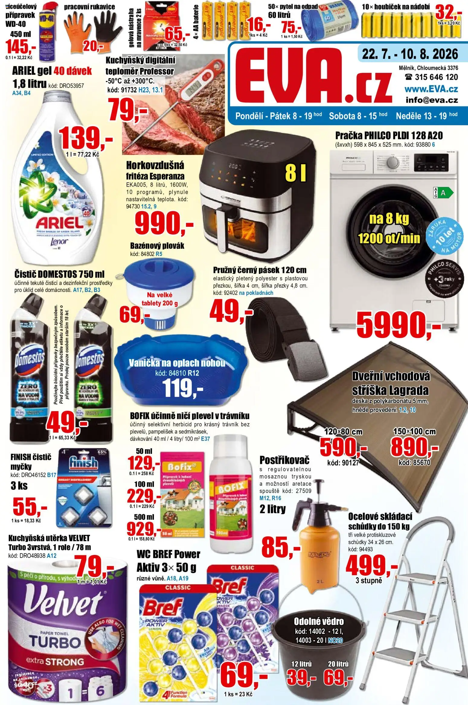 Eva supermarket leták od 22.07.2026 | Strana: 1 | Produkty: Finish, Nádobí, Fritéza, Wc