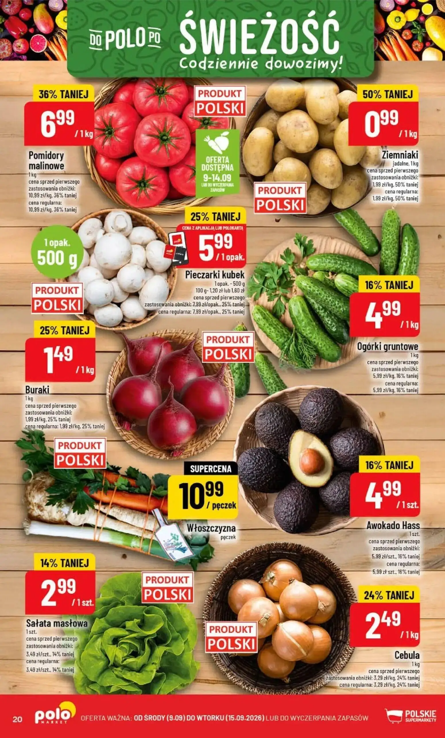 Nowa POLOmarket gazetka od jutra 09.09.2026 | Strona: 20 | Produkty: Włoszczyzna, Buraki, Awokado Hass, Ziemniaki