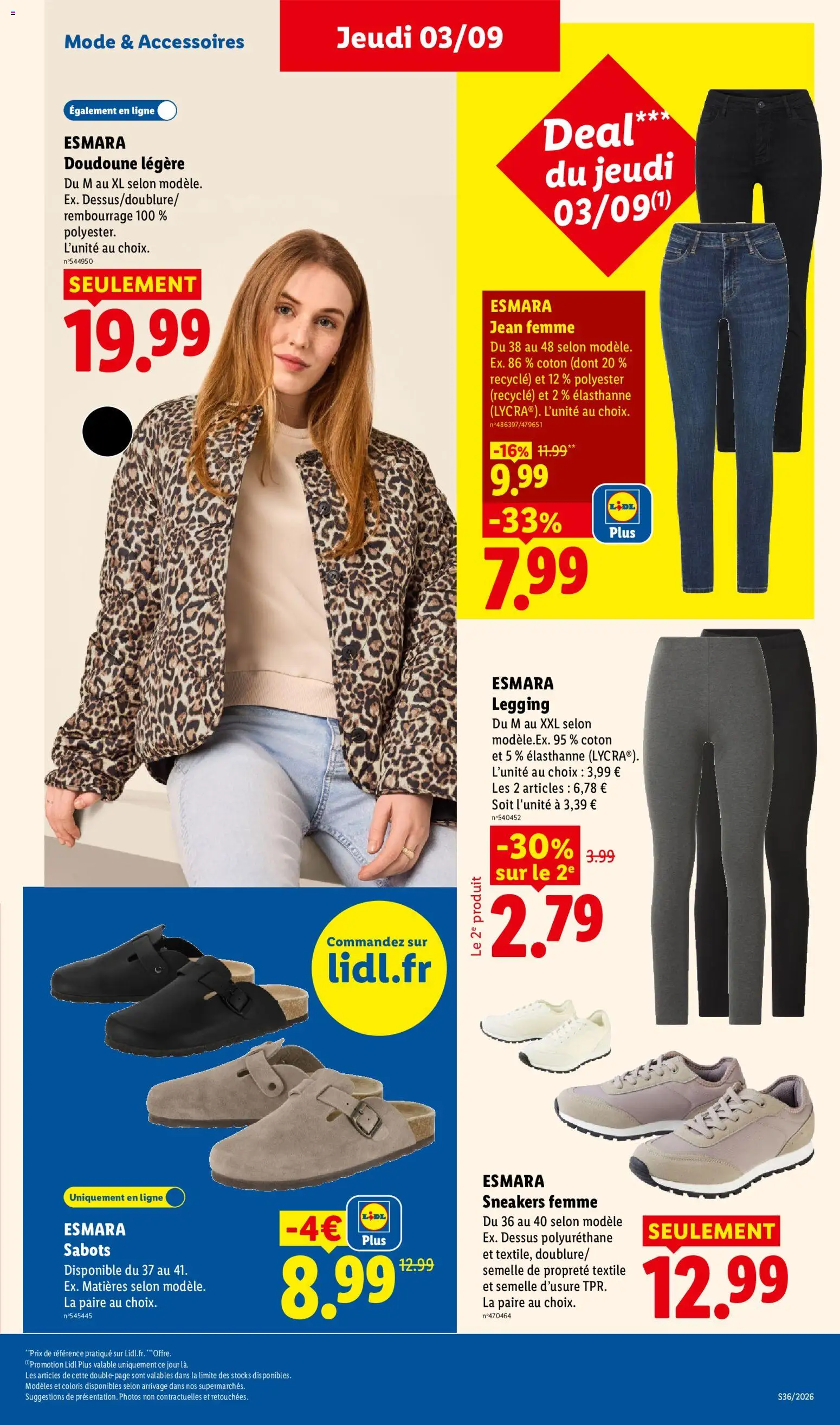 {H1} | Page: 43 | Produits: Esmara jean femme, Jean, Leggings, Sabots