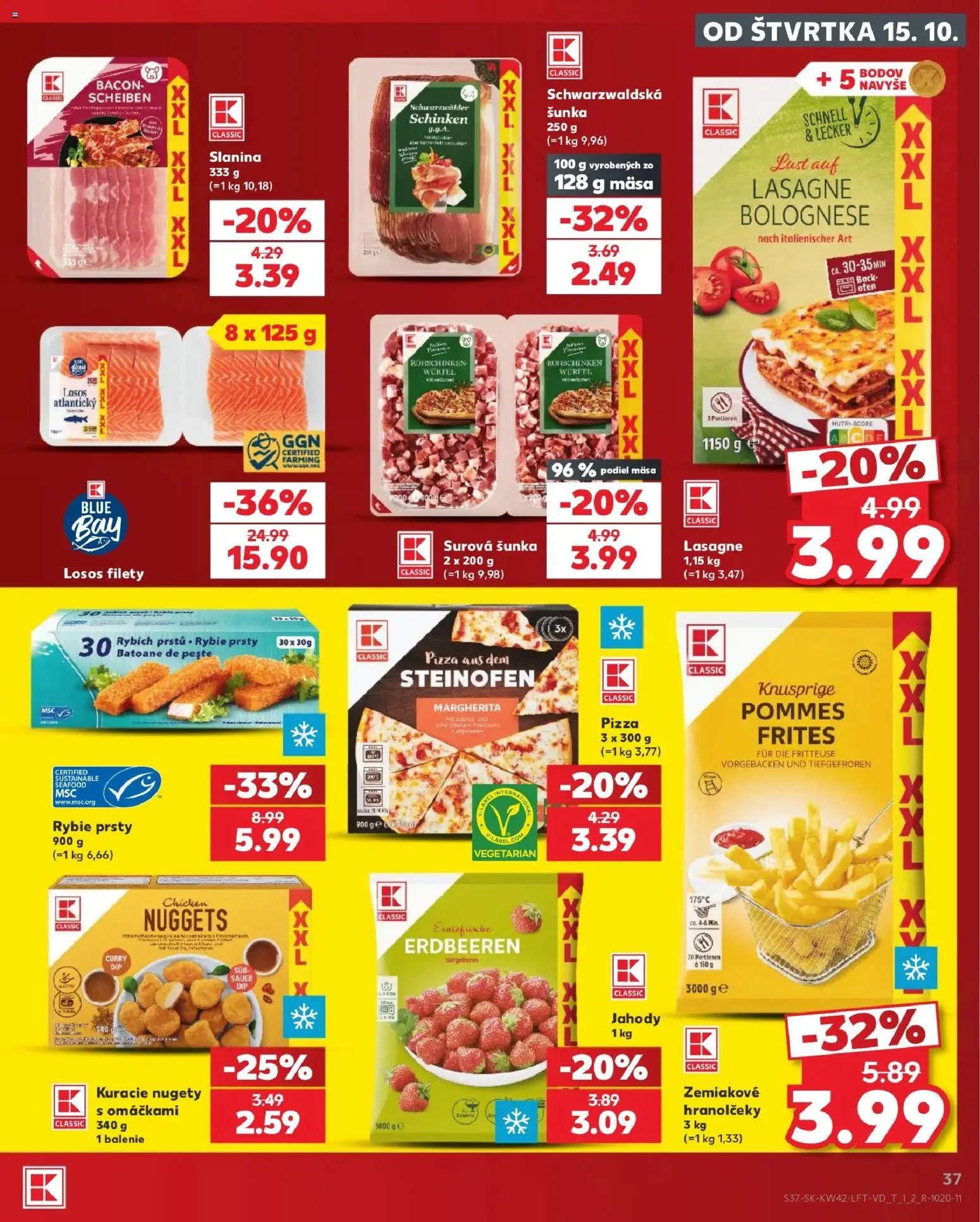 Kaufland SK akciós ujság - amely érvényes a következő dátumtól: 2026.10.15. | Oldal: 37 | Termékek: Seafood, Nuggets, Bacon, Pizza