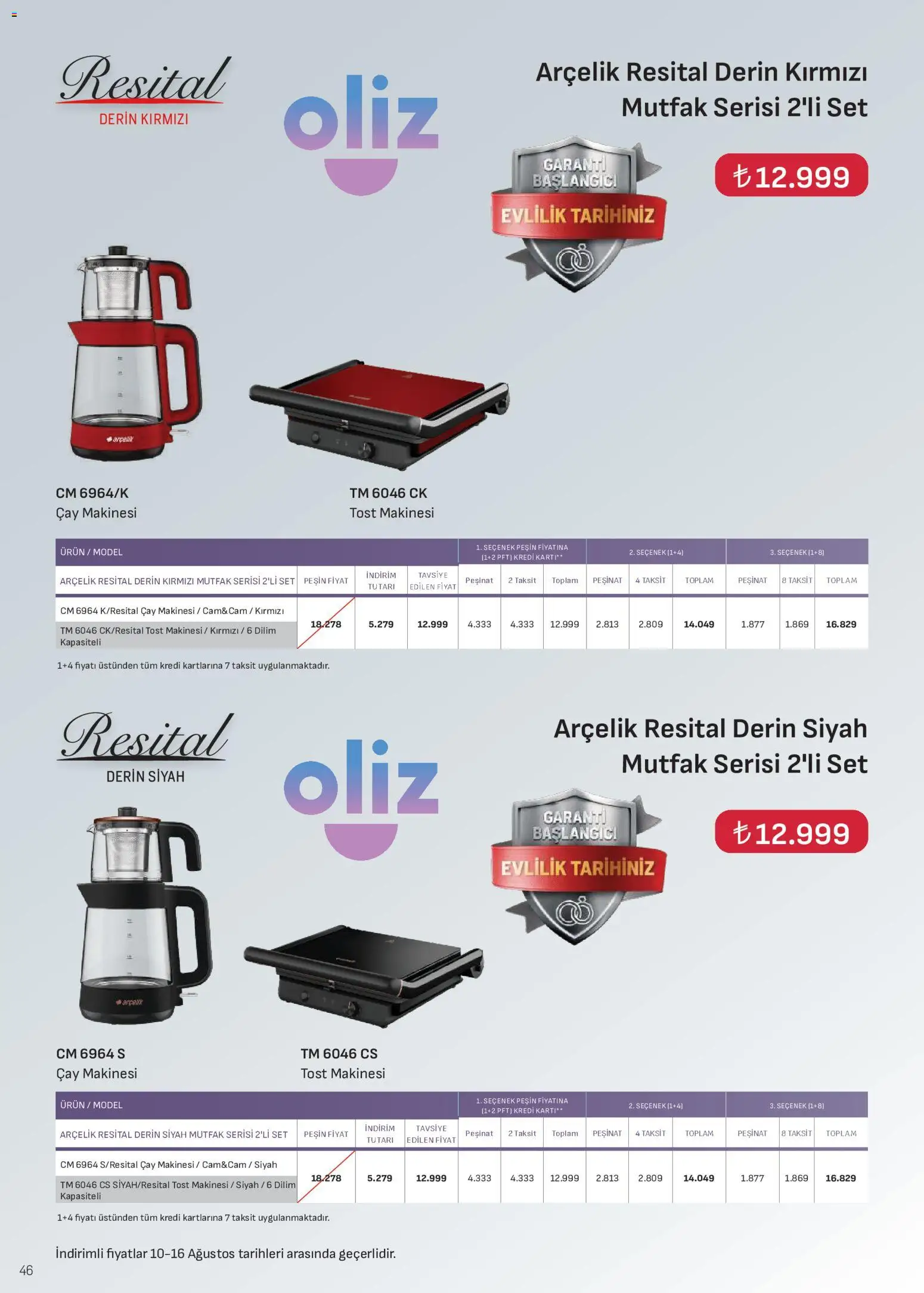Arçelik Katalog - 10 Ağustos 2026 tarihinden itibaren geçerlidir | Sayfa: 46 | Ürünler: Tost makinesi, Çay makinesi, Toplar, Çay