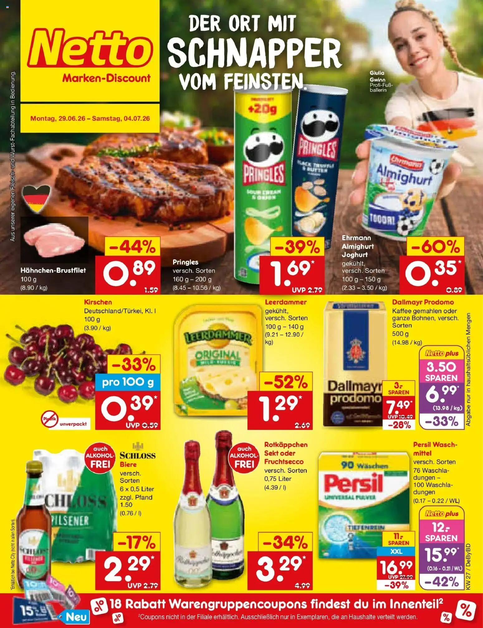 Netto Marken-Discount Prospekt Buttenwiesen – gültig ab 29.06.2026 | Seite: 1 | Produkte: Joghurt, Pringles, Fleisch, Persil