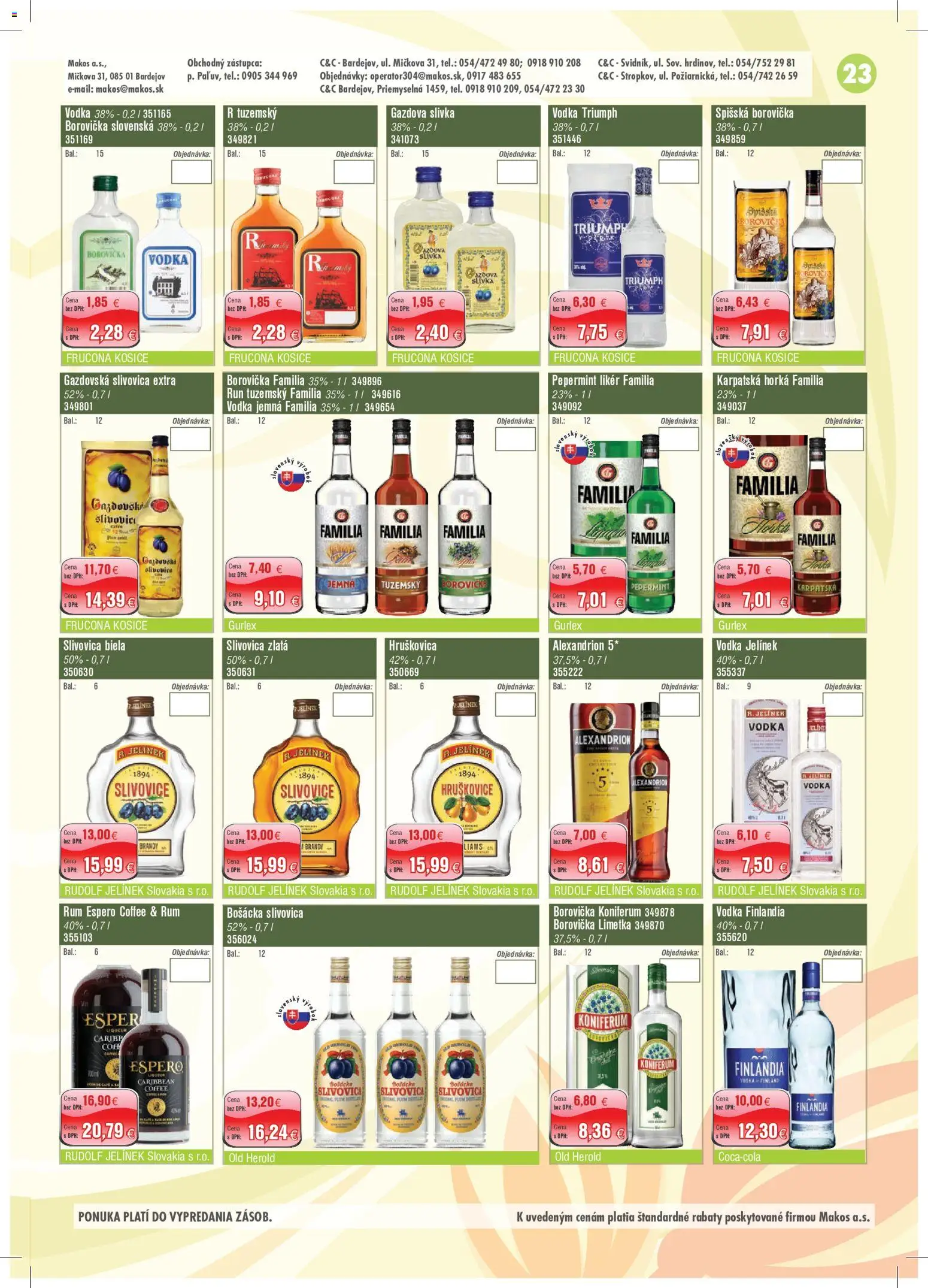 Nové Makos akcie – leták je platný od 02.11.2026 | Strana: 23 | Produkty: Hruškovica, Slivovica, Brandy, Finlandia