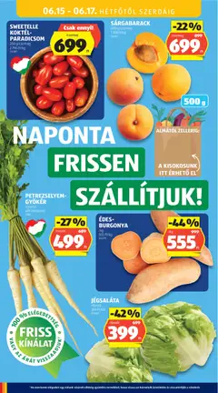 Aldi akciós újság - amely érvényes a következő dátumtól: 11.06.2026 | Oldal: 36 | Termékek: Burgonya, Jégsaláta, Sárgabarack, Paradicsom