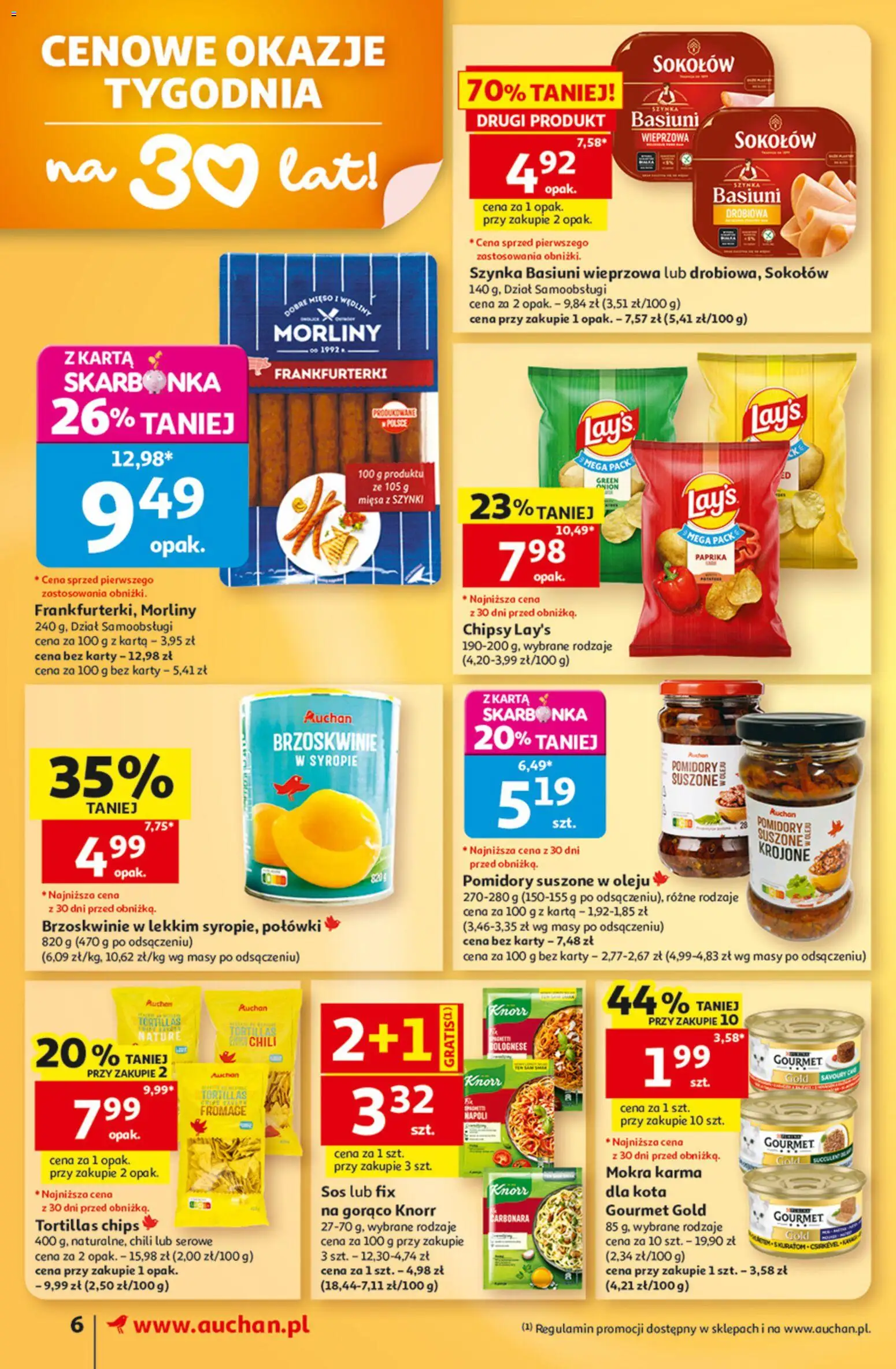 Auchan gazetka od 24.09.2026 | Strona: 6 | Produkty: Carbonara, Frankfurterki, Pomidory suszone, Brzoskwinie