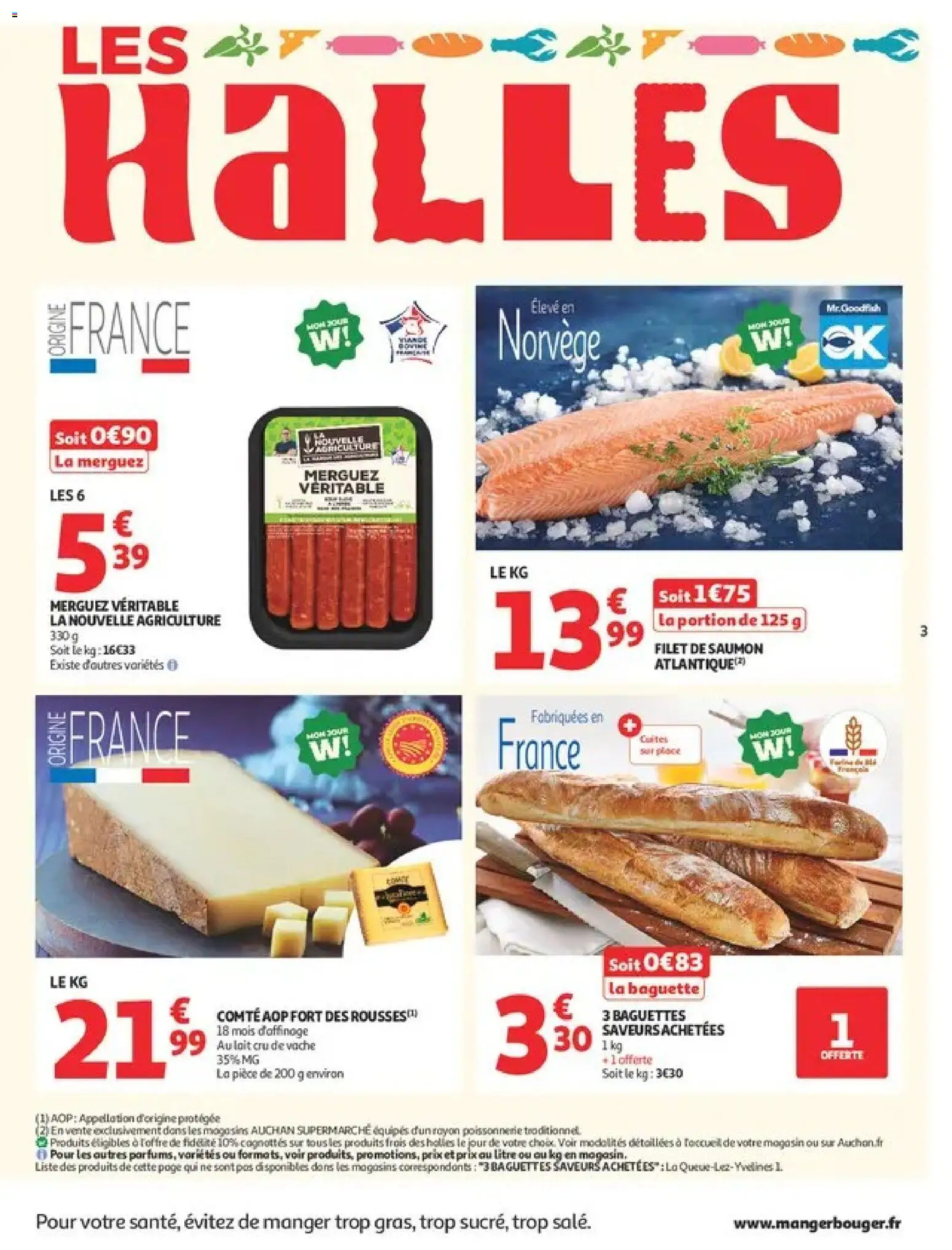 {H1} | Page: 3 | Produits: Poissonnerie, Filet de saumon, Comté aop, Lait