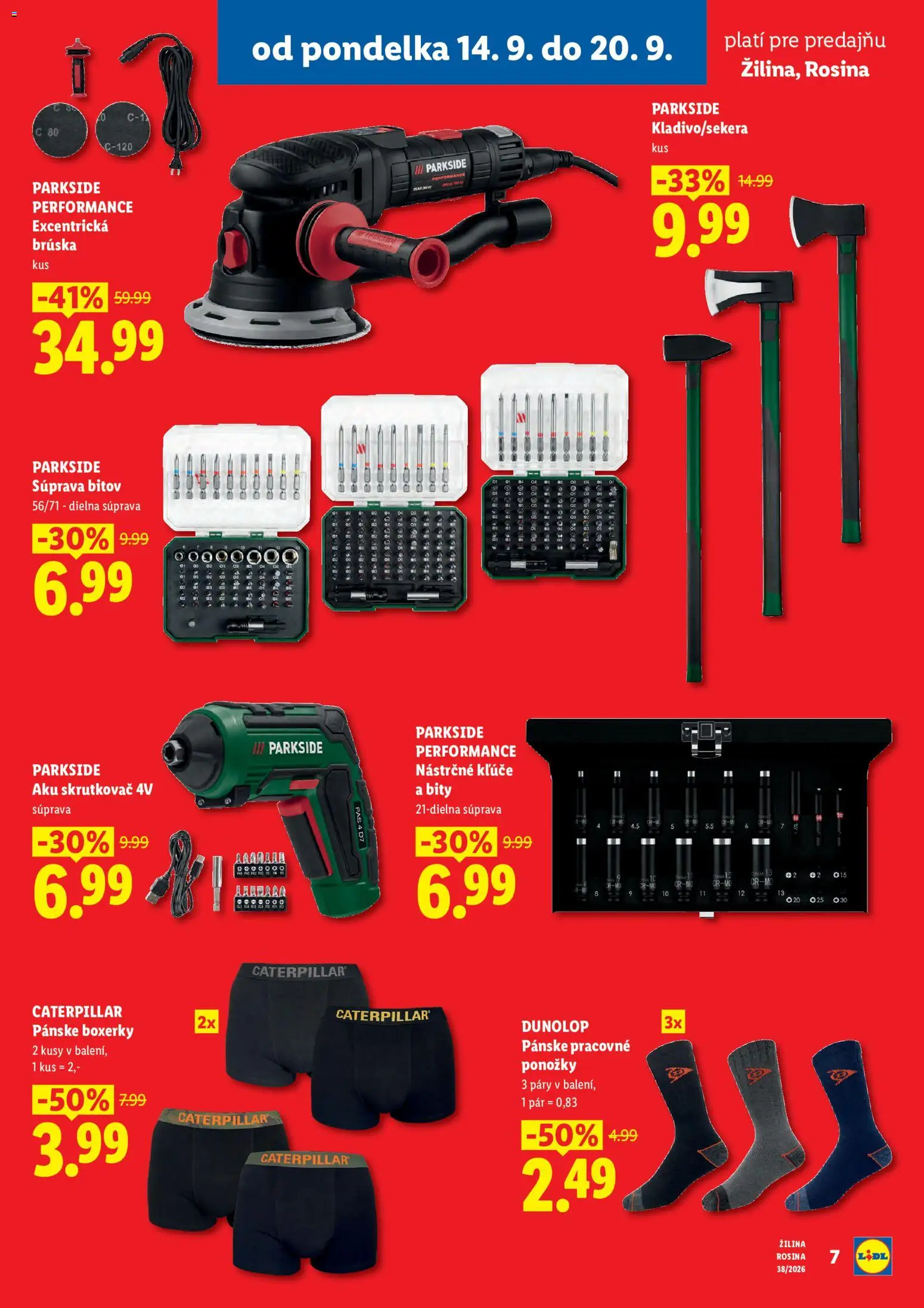 Nové Lidl akcie – leták je platný od 14.09.2026 | Strana: 7 | Produkty: Pás, Aku skrutkovač, Skrutkovač, Aku