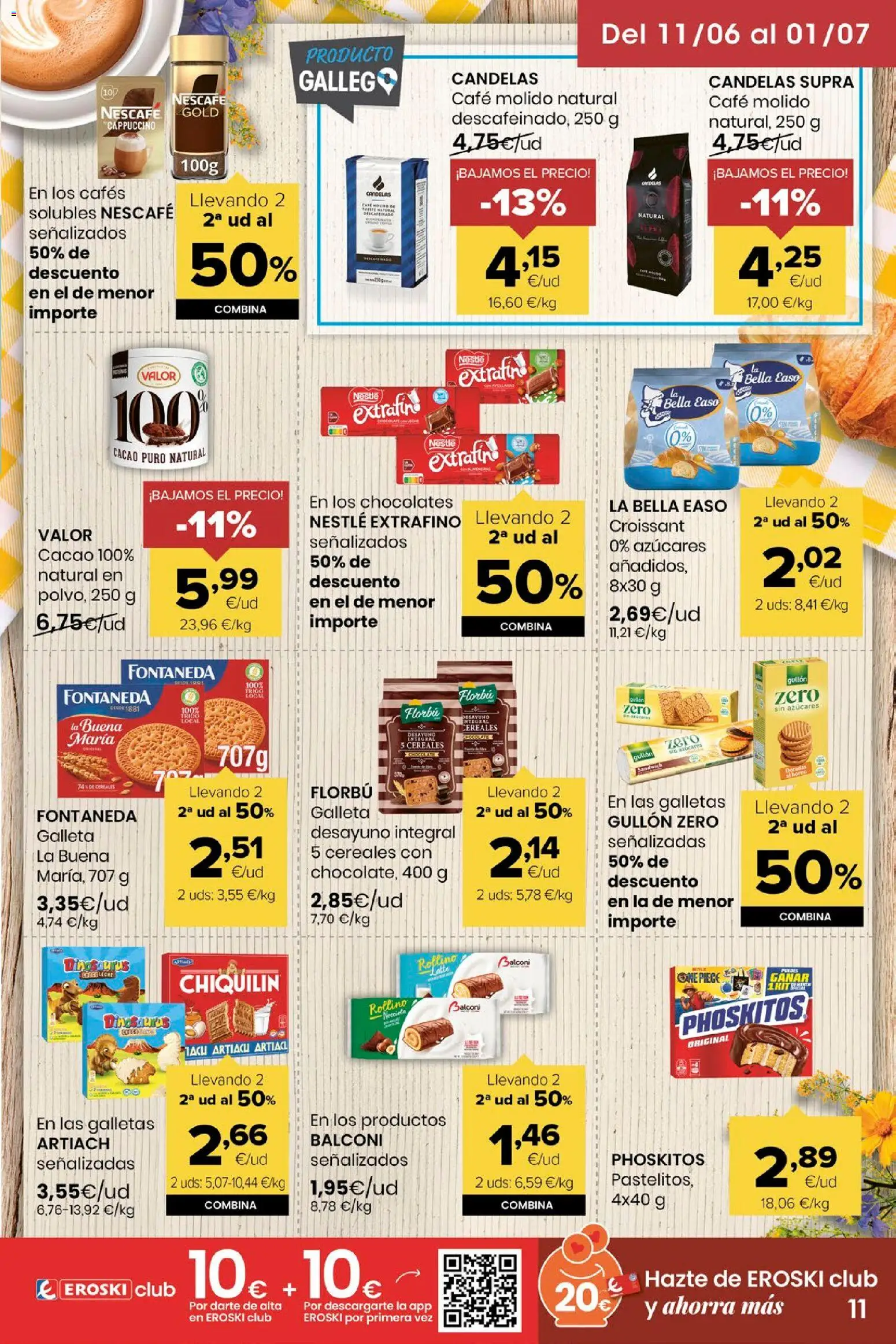 Eroski Miramos por ti! │ válido desde el 11.06.2026 | Página: 11 | Productos: Croissant, Cereales, Galletas, Φρυγανιές σικάλεως