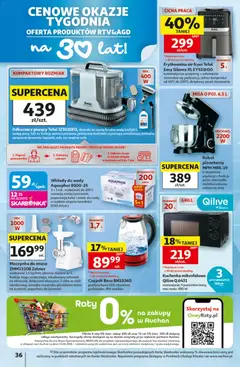 Pogląd oferty "Auchan gazetka - 30 Lat Hipermarket" - ważna od 06.08.2026 | Strona: 36 | Produkty: Kuchenka mikrofalowa, Czajnik, Robot, Tefal