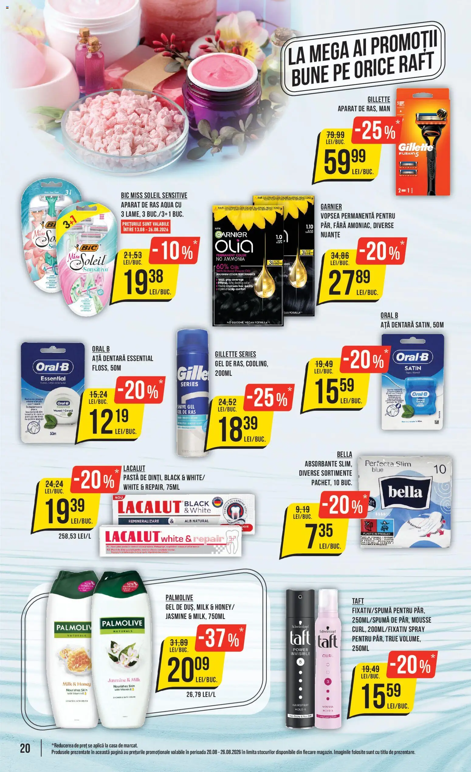 Noul catalog Mega Image – valabil de la 20.08.2026 | Pagină: 20 | Produse: Gel de ras, Aplică, Aparat De Ras, Raft