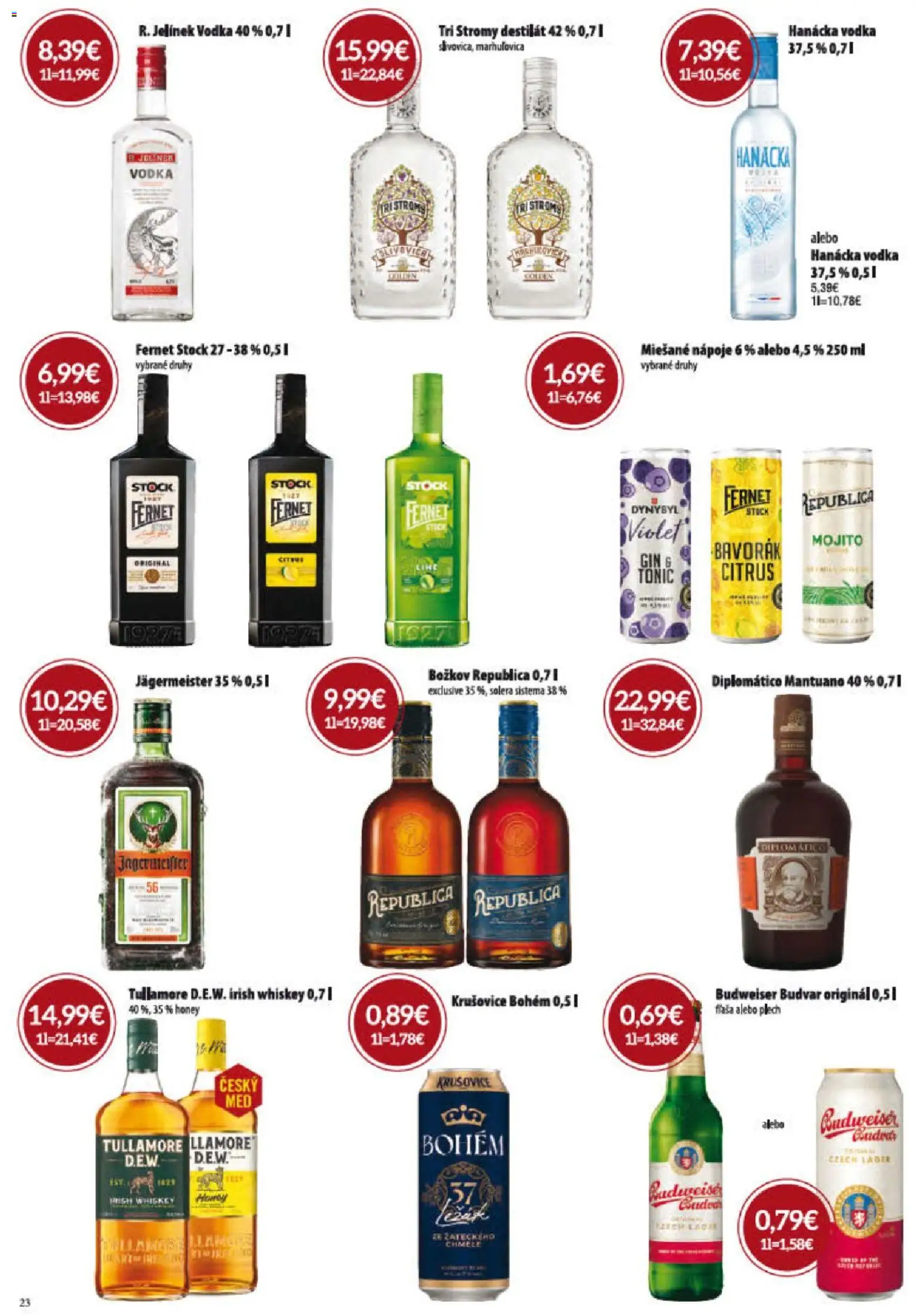 Nové KARMEN CBA akcie – leták je platný od 02.07.2026 | Strana: 23 | Produkty: Jägermeister, Republica, Krušovice, Vodka
