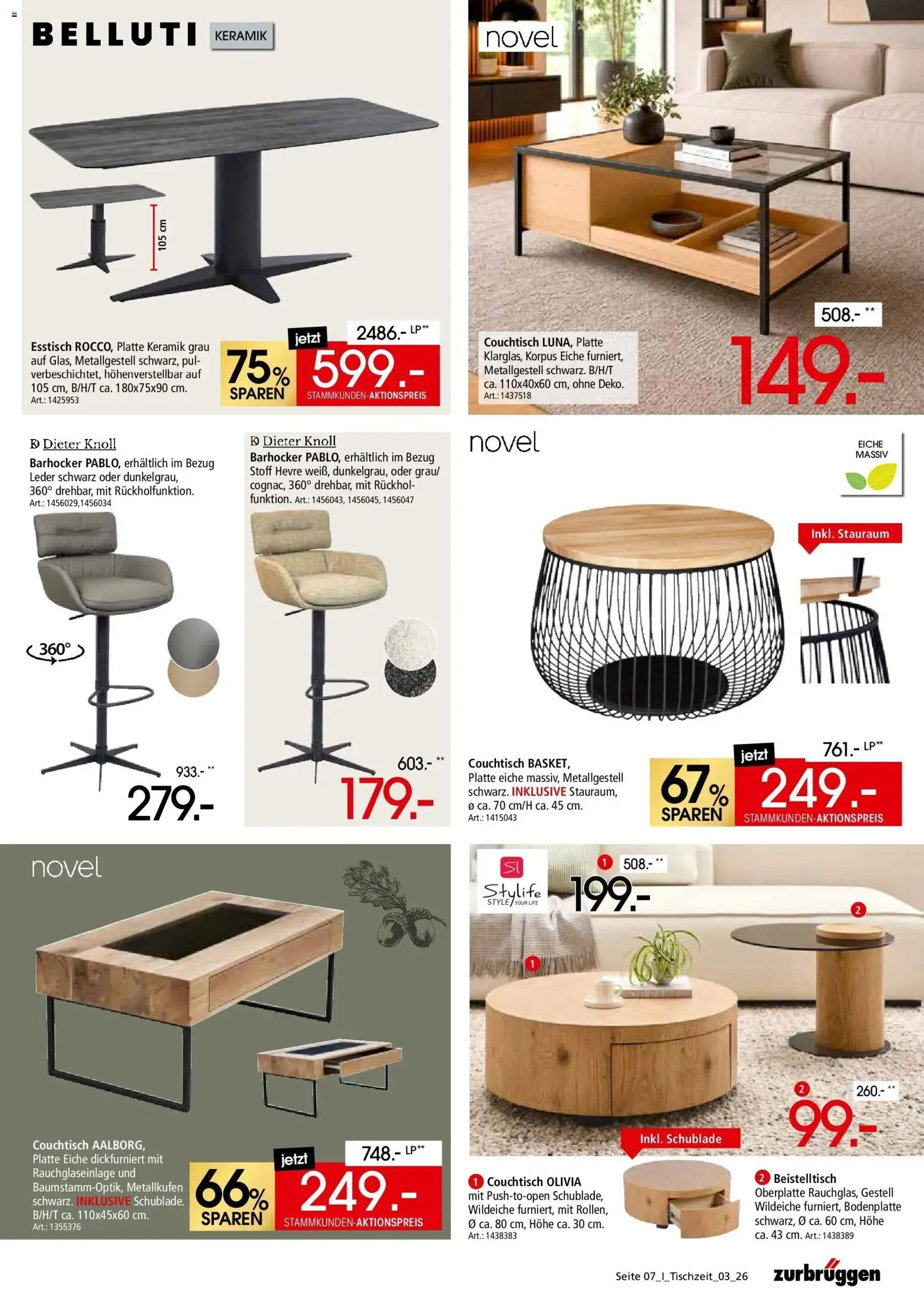 Zurbrüggen Tischzeit – gültig ab 21.08.2026 | Seite: 7 | Produkte: Beistelltisch, Esstisch, Barhocker, Couchtisch