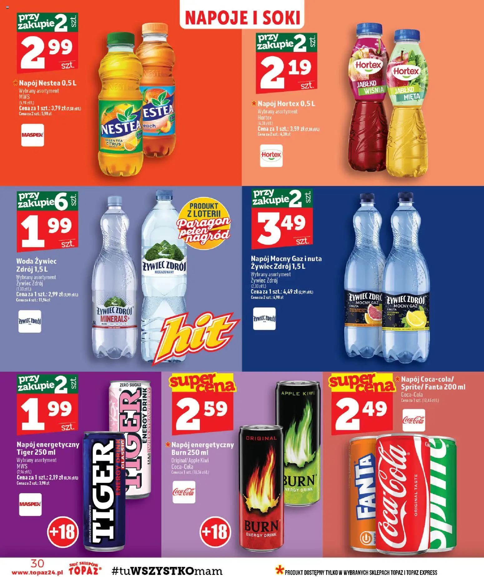 Topaz gazetka - MAZ od 20.08.2026 | Strona: 30 | Produkty: Woda żywiec, Napoje, Soki, Cytryny