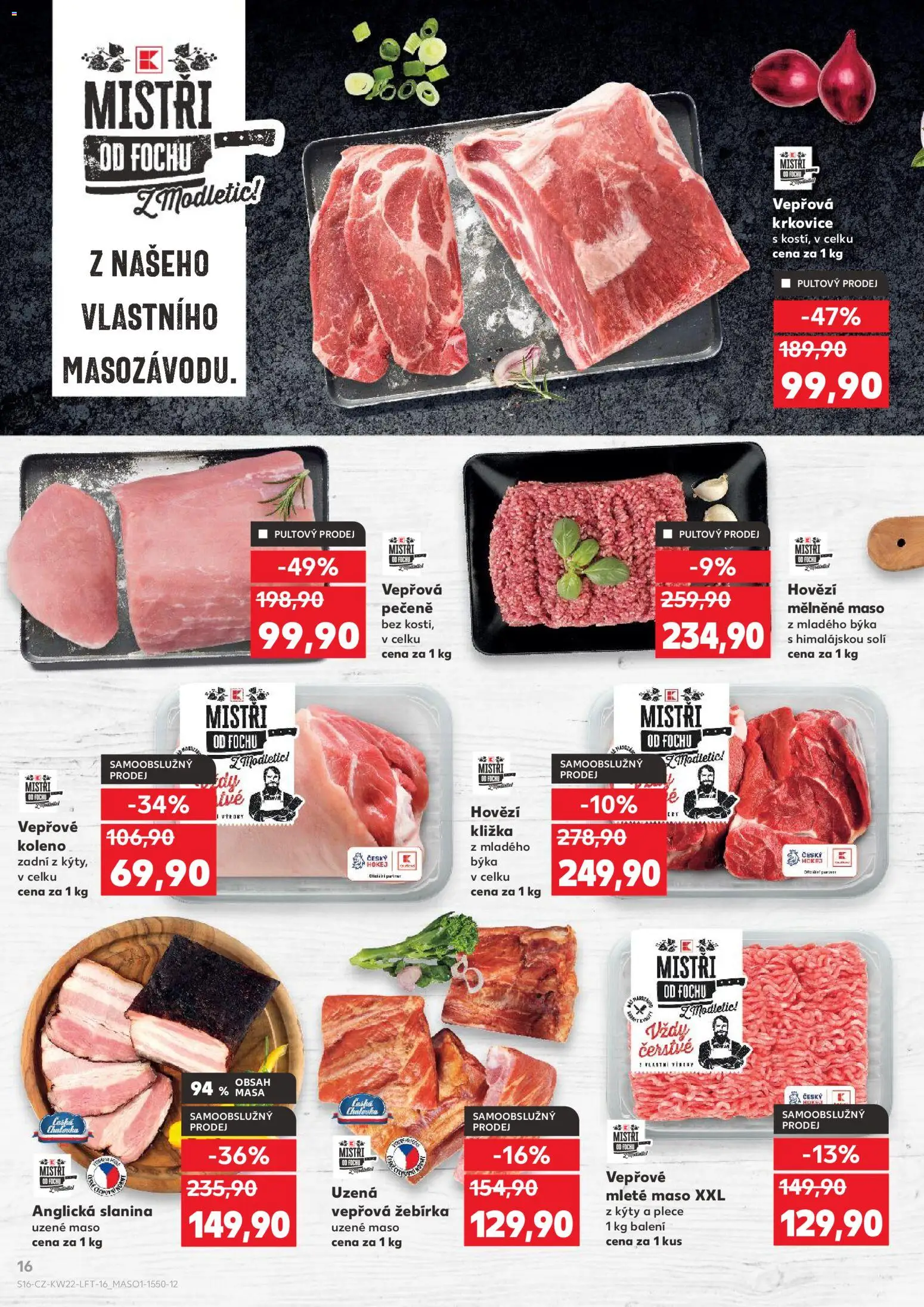 Kaufland leták od 27.05.2026 | Strana: 16 | Produkty: Vepřové koleno, Anglická slanina, Mleté maso, Krkovice