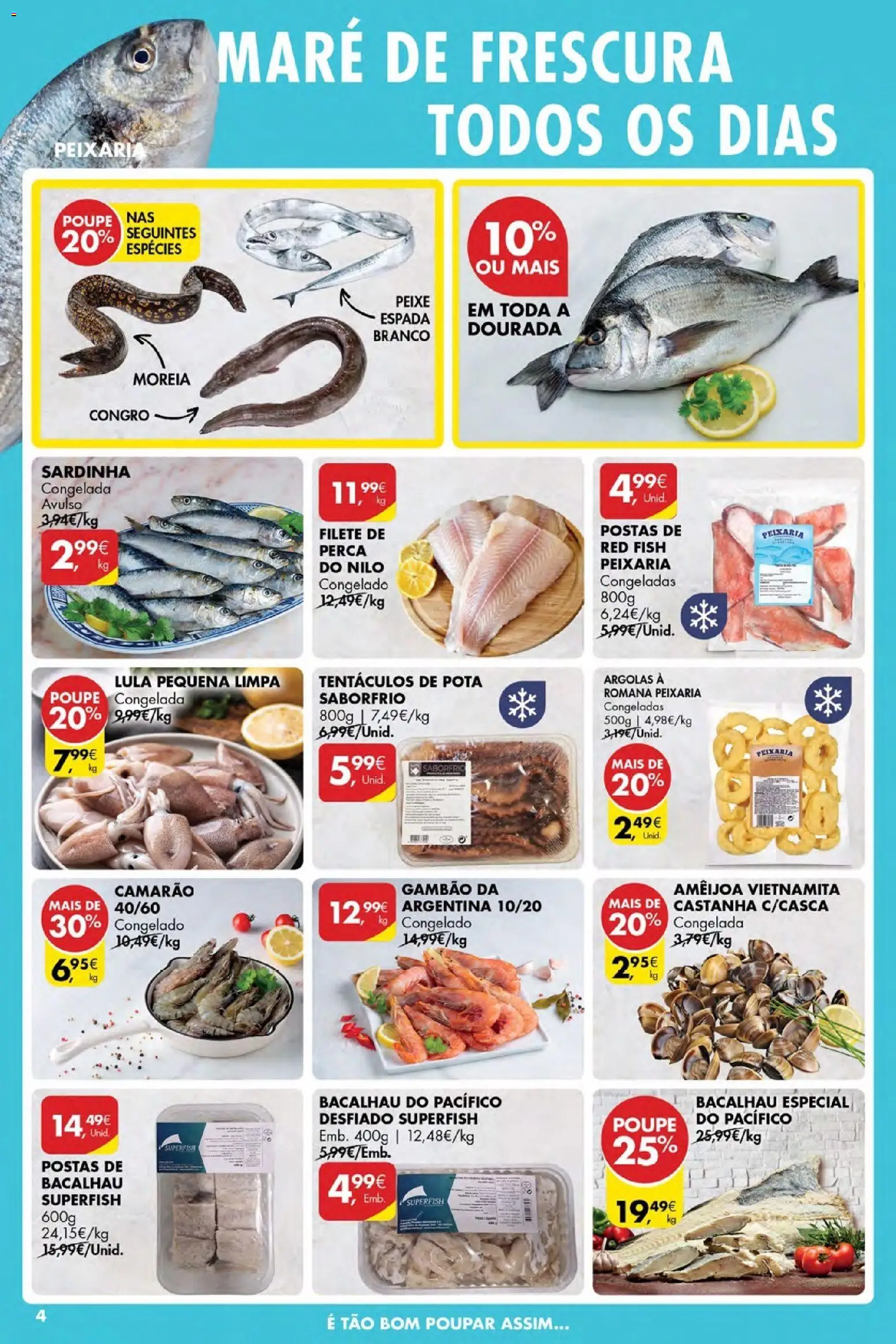 Pingo Doce Poupe Esta Semana Açores │ válido de 16.04.2026 | Página: 4 | Produtos: Dourada, Bacalhau, Camarão, Peixe